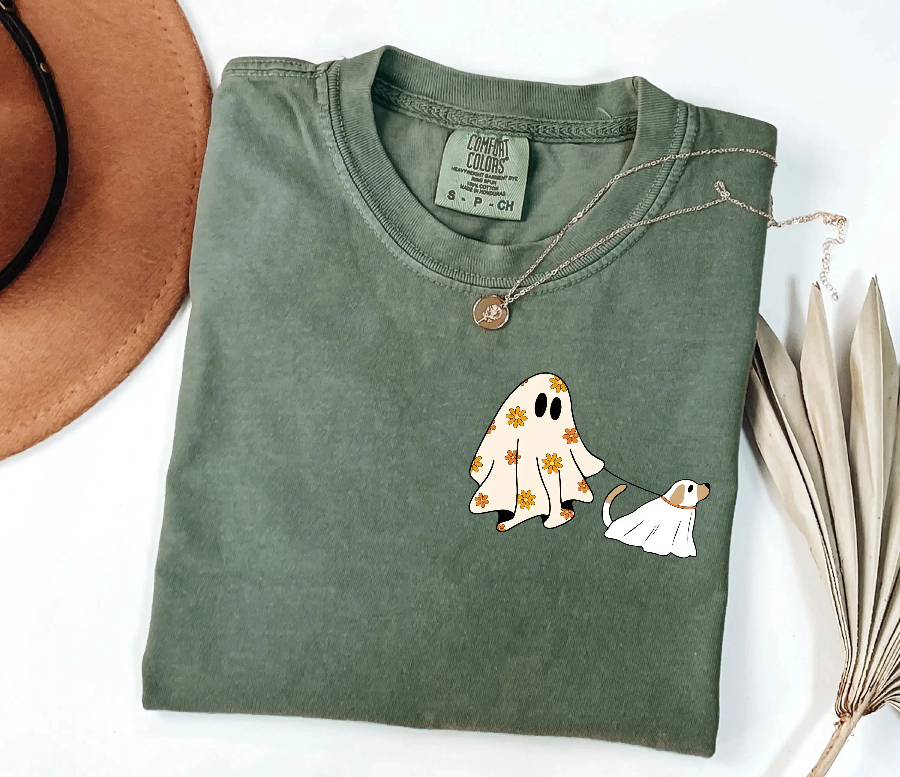 Cute Ghost Dog Shirt, Comfort Colors Halloween Lovers Gift Tee, Spooky Season Fall Womens Graphic Top - photo 3