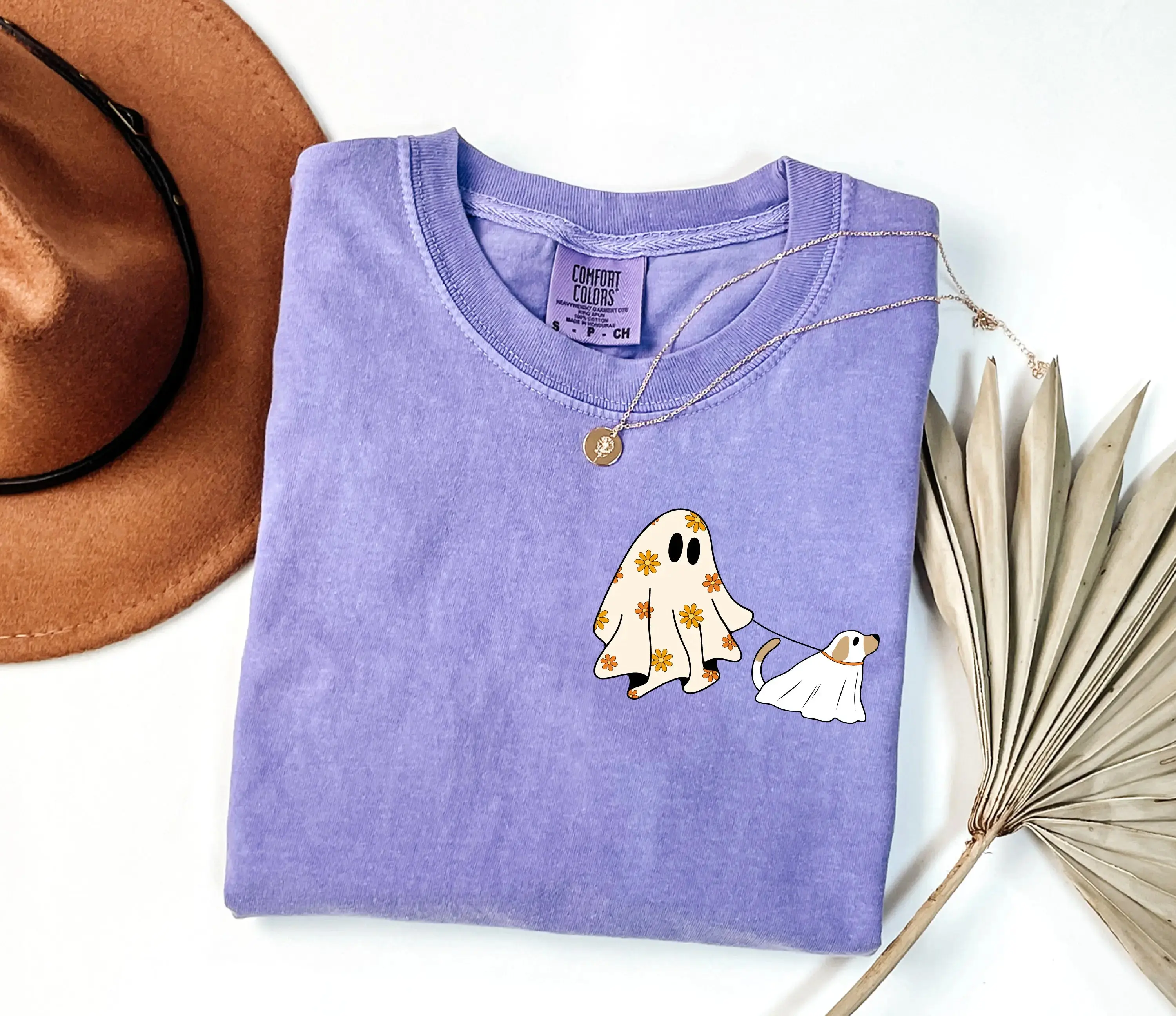 Cute Ghost Dog Shirt, Comfort Colors Halloween Lovers Gift Tee, Spooky Season Fall Womens Graphic Top - photo 4