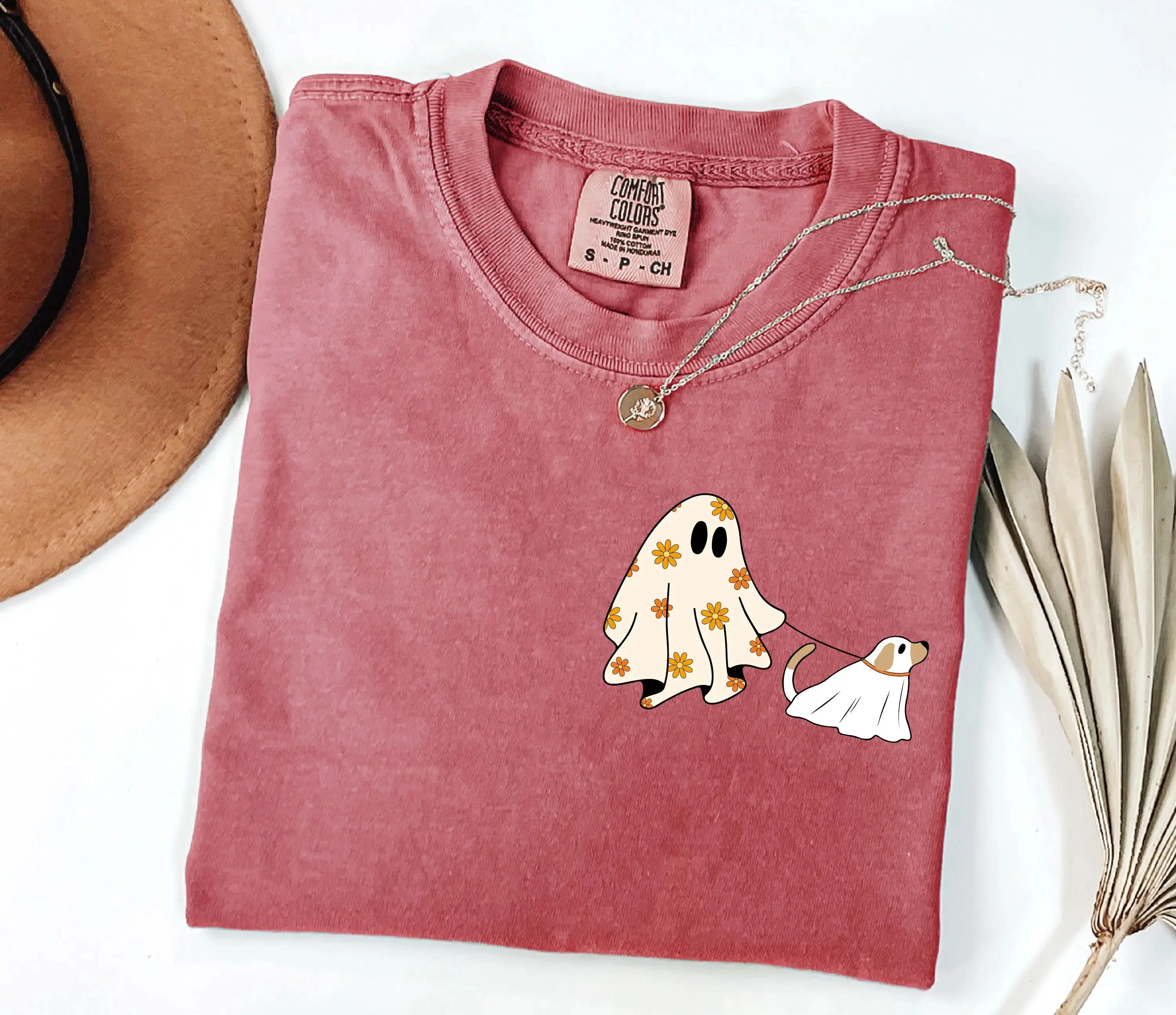 Cute Ghost Dog Shirt, Comfort Colors Halloween Lovers Gift Tee, Spooky Season Fall Womens Graphic Top - photo 5
