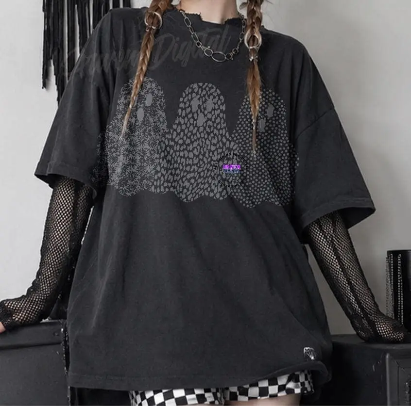 Cute Ghost Halloween Trio Sweatshirt, Polka Dot Trendy Boutique Crewneck, Coquette Spooky Season Design - photo 5