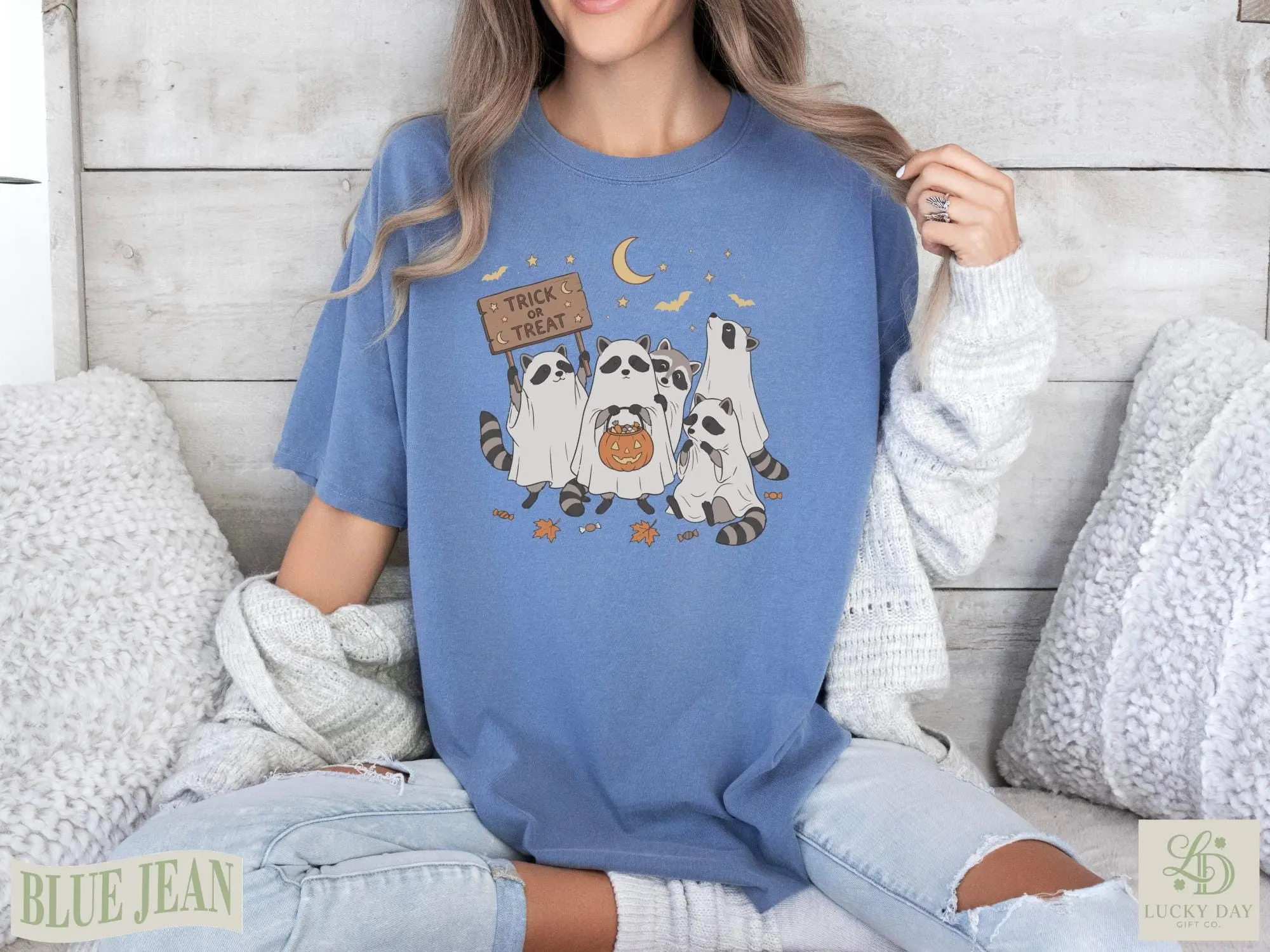 Comfort Colors Cute Ghost Raccoon Halloween Shirt, Funny Trick Or Treat Animal Graphic Tee, Womens Fall Autumn Top - photo 2