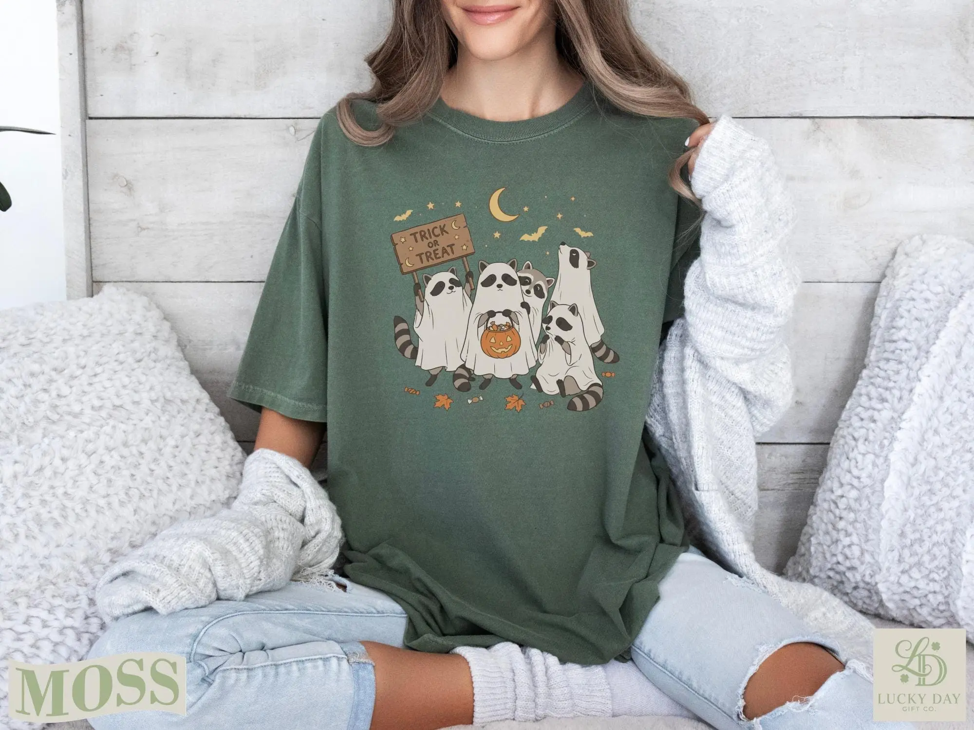 Comfort Colors Cute Ghost Raccoon Halloween Shirt, Funny Trick Or Treat Animal Graphic Tee, Womens Fall Autumn Top - photo 3