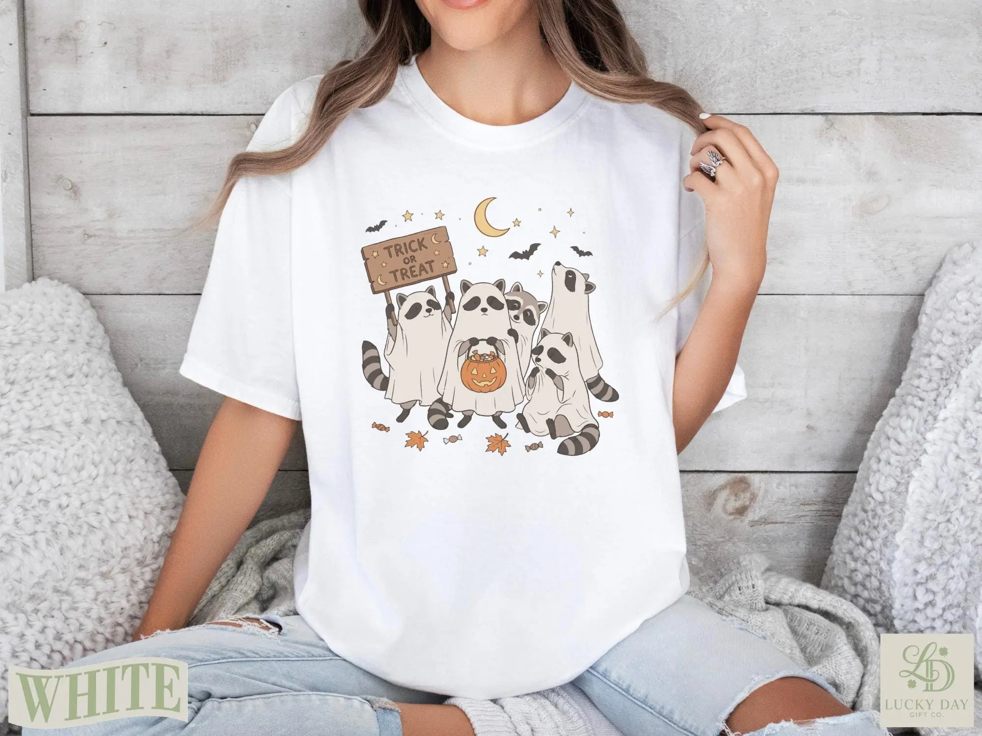 Comfort Colors Cute Ghost Raccoon Halloween Shirt, Funny Trick Or Treat Animal Graphic Tee, Womens Fall Autumn Top - photo 4
