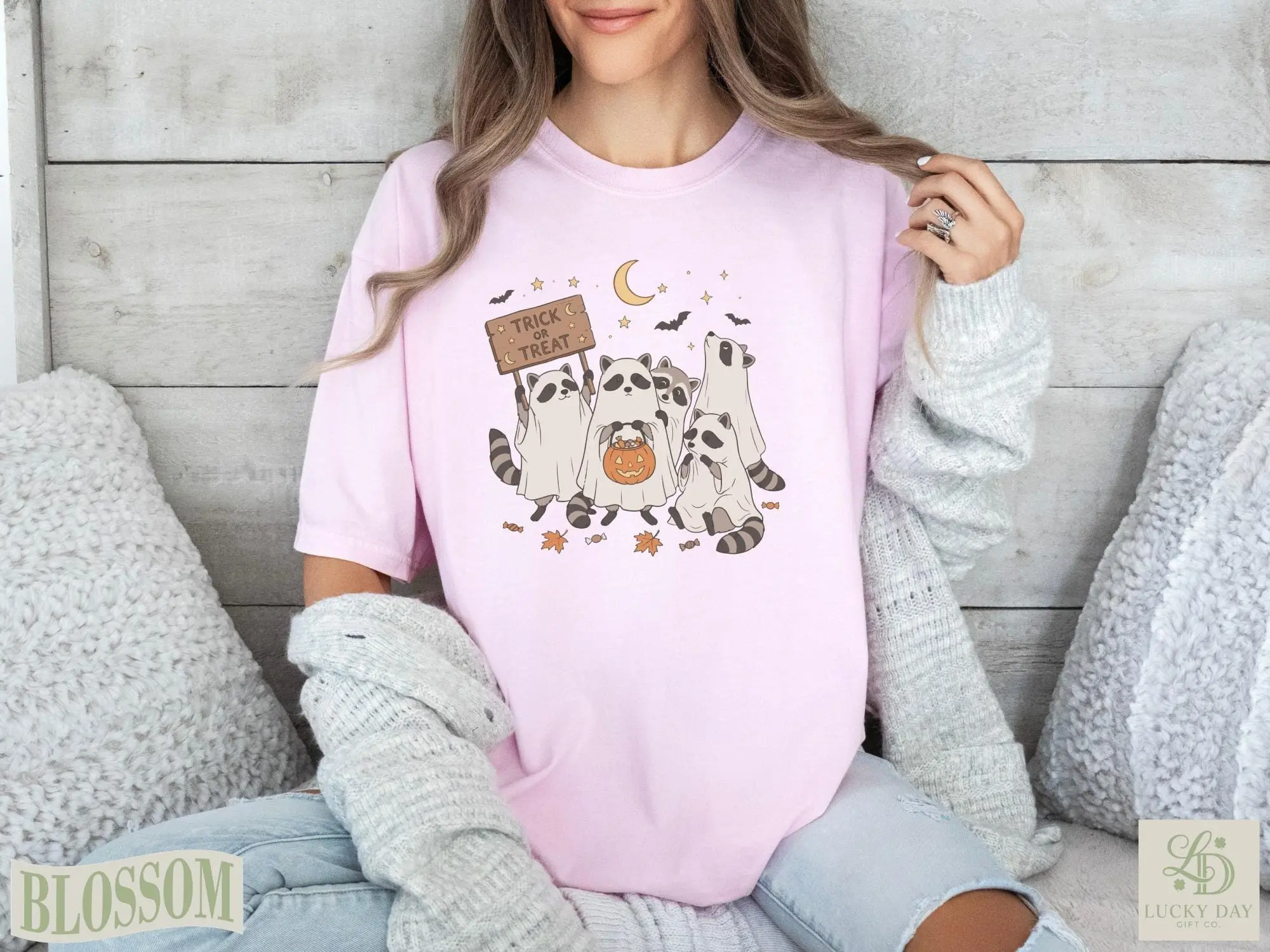Comfort Colors Cute Ghost Raccoon Halloween Shirt, Funny Trick Or Treat Animal Graphic Tee, Womens Fall Autumn Top - photo 5