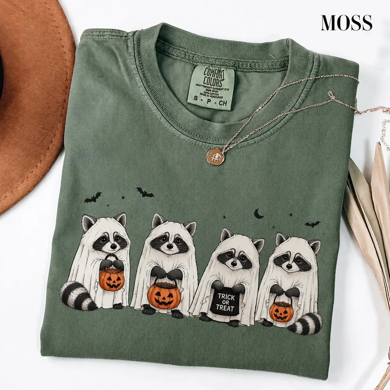 Comfort Colors Cute Ghost Raccoon Halloween Shirt, Funny Trick Or Treat Animal Tee, Spooky Fall Autumn Graphic Top