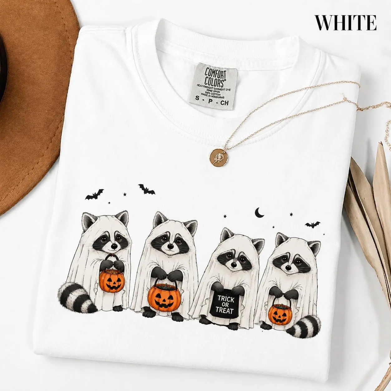 Comfort Colors Cute Ghost Raccoon Halloween Shirt, Funny Trick Or Treat Animal Tee, Spooky Fall Autumn Graphic Top - photo 2