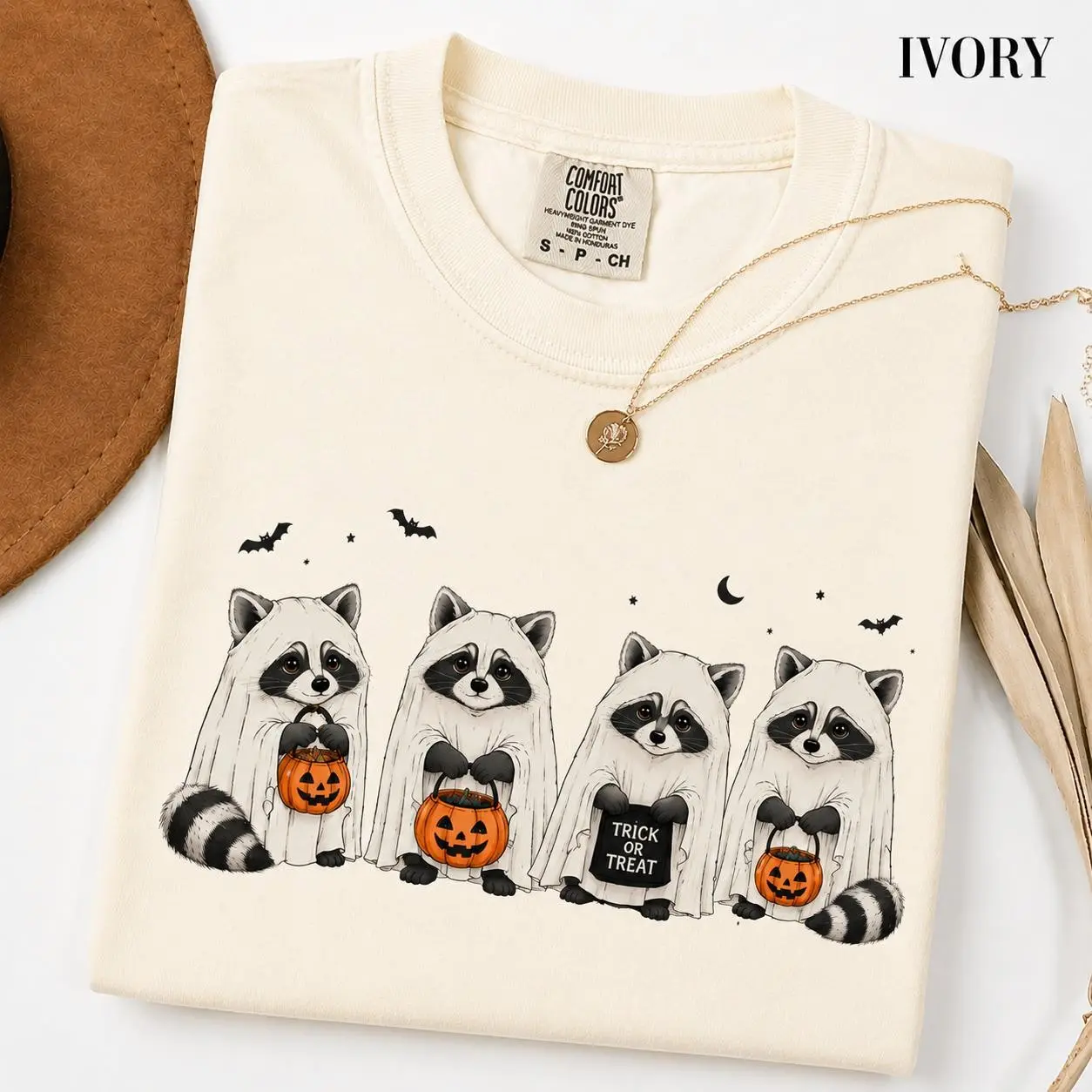 Comfort Colors Cute Ghost Raccoon Halloween Shirt, Funny Trick Or Treat Animal Tee, Spooky Fall Autumn Graphic Top - photo 3