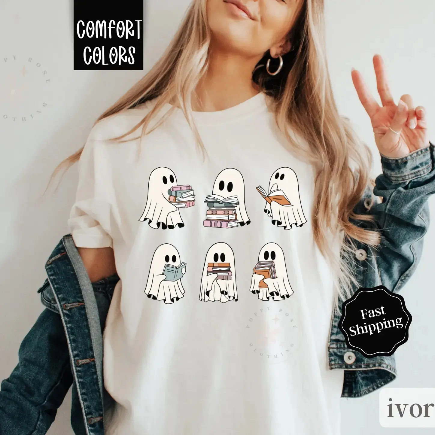 Cute Ghost Reading Shirt, Spooky Book Lover Tee, Comfort Colors Halloween Teacher Apparel
