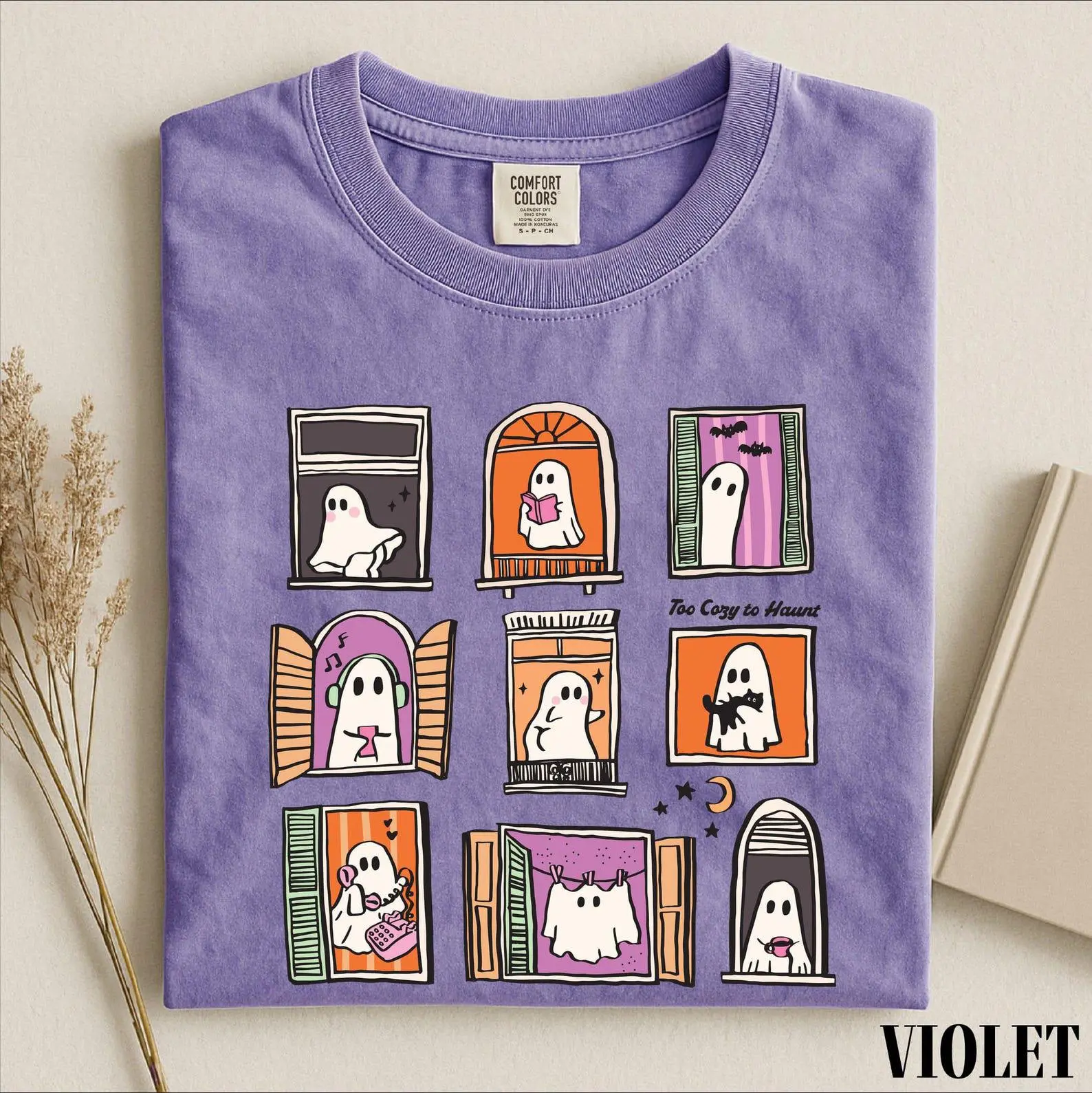 Too Cozy To Haunt Cute Ghost Window Comfort Colors Shirt, Halloween Spooky Season Tee, Fall Gift for Her