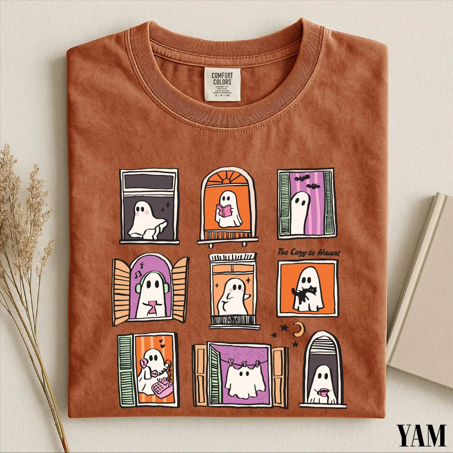 Too Cozy To Haunt Cute Ghost Window Comfort Colors Shirt, Halloween Spooky Season Tee, Fall Gift for Her - photo 2