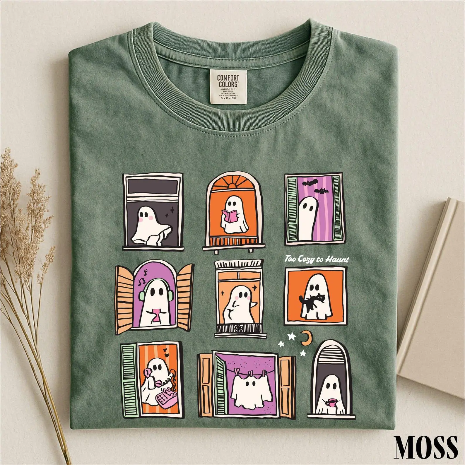 Too Cozy To Haunt Cute Ghost Window Comfort Colors Shirt, Halloween Spooky Season Tee, Fall Gift for Her - photo 3