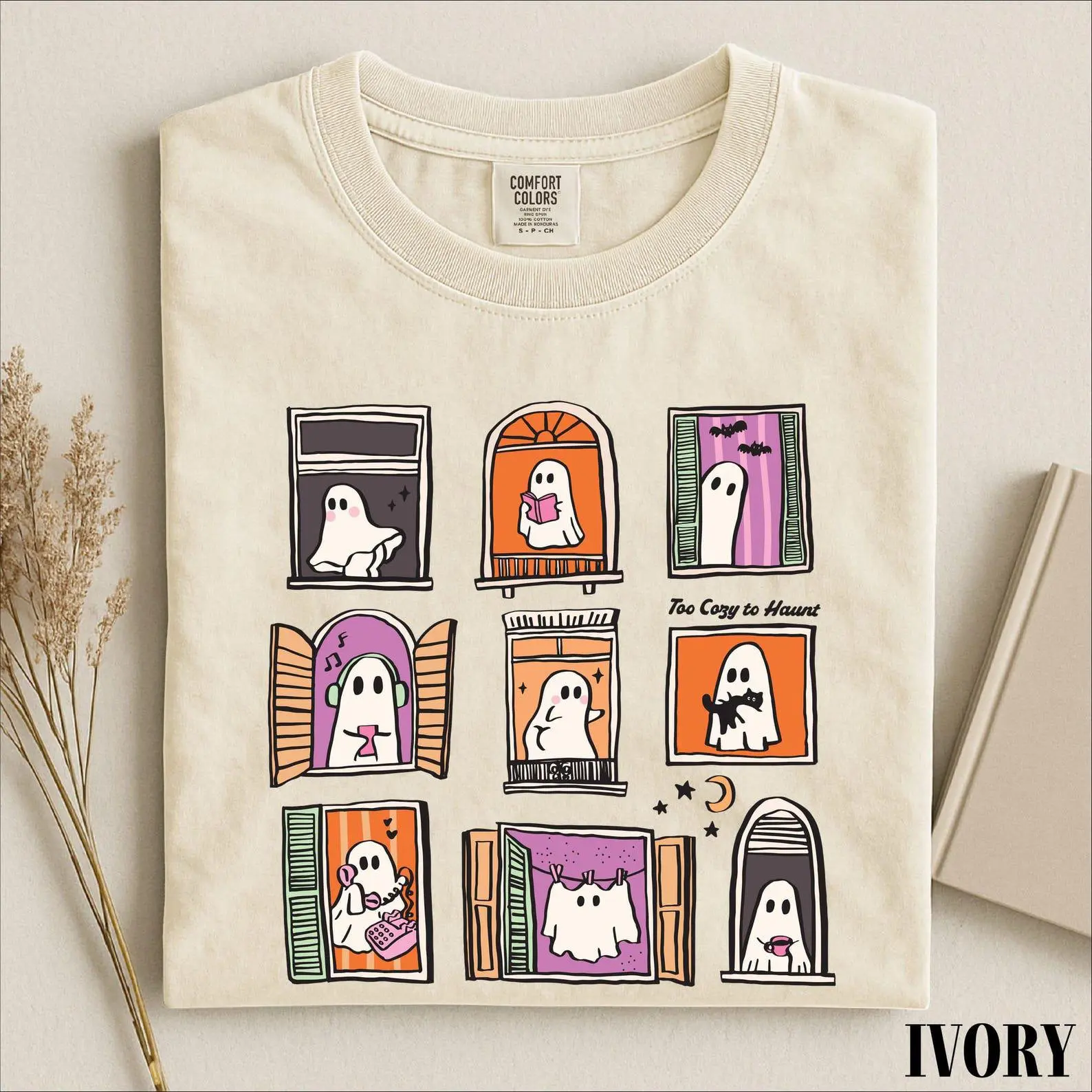 Too Cozy To Haunt Cute Ghost Window Comfort Colors Shirt, Halloween Spooky Season Tee, Fall Gift for Her - photo 4