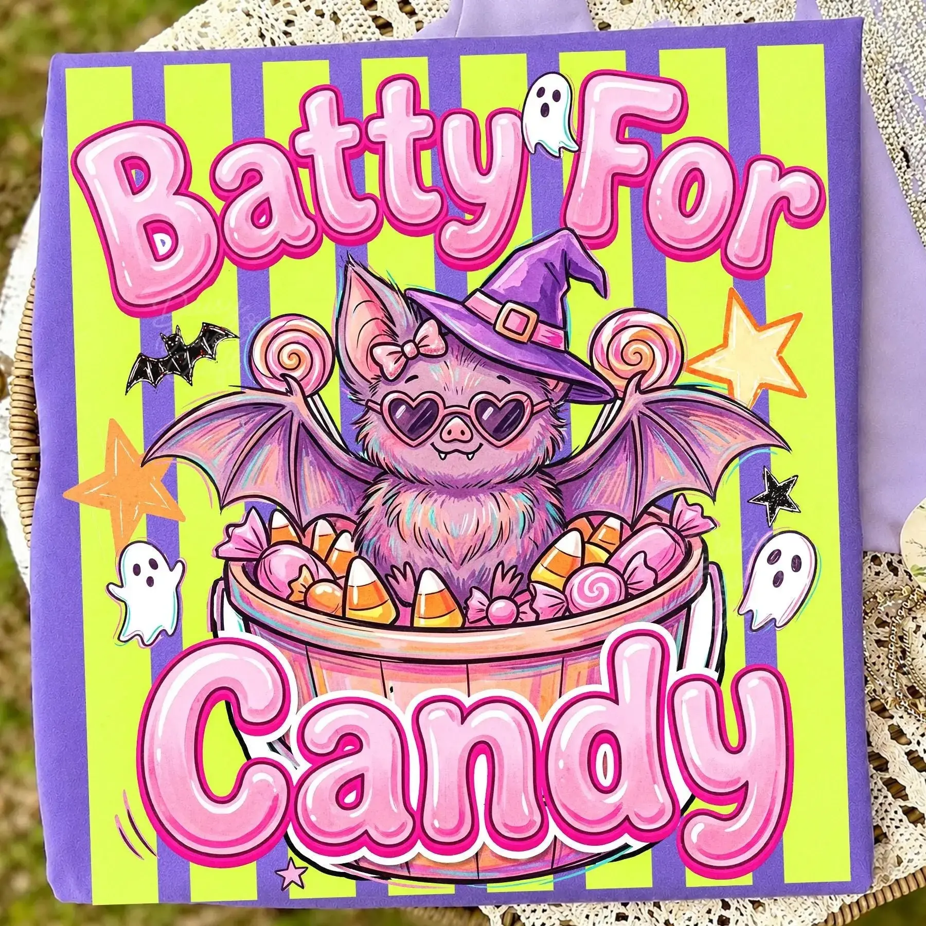Cute Halloween Batty For Candy Shirt, Comfort Colors Coquette Summerween Tee, Spooky Season Trendy Fall Ghost Bat Graphic Top - photo 2