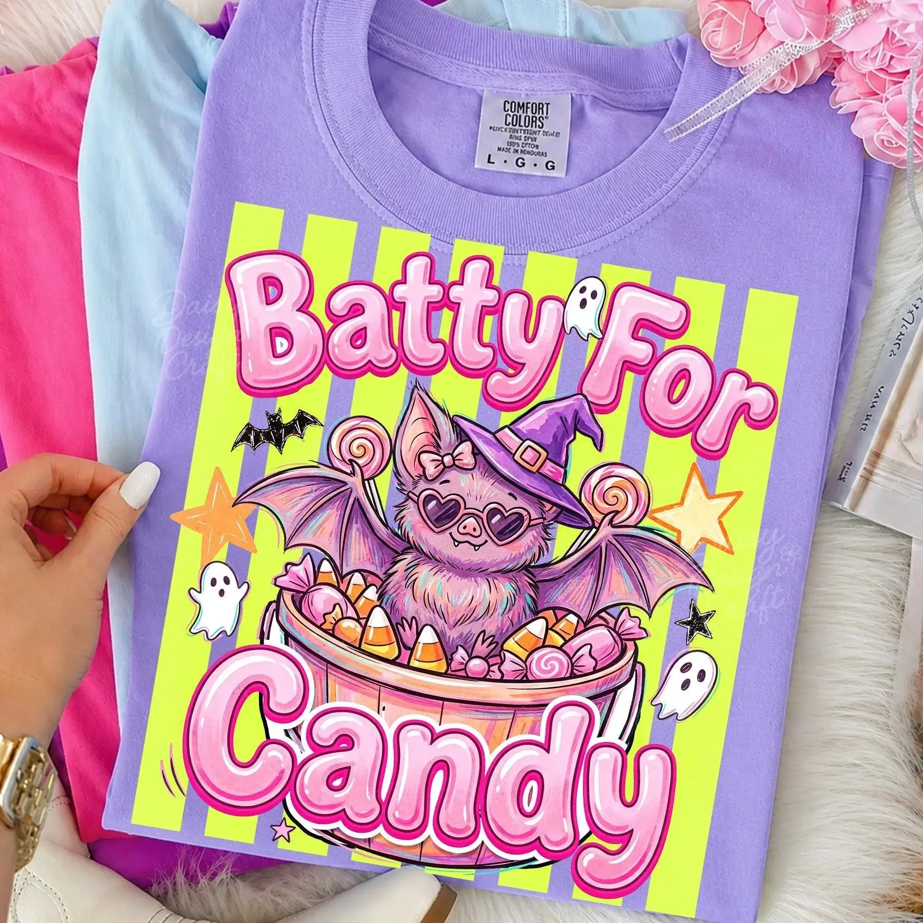 Cute Halloween Batty For Candy Shirt, Comfort Colors Coquette Summerween Tee, Spooky Season Trendy Fall Ghost Bat Graphic Top - photo 5