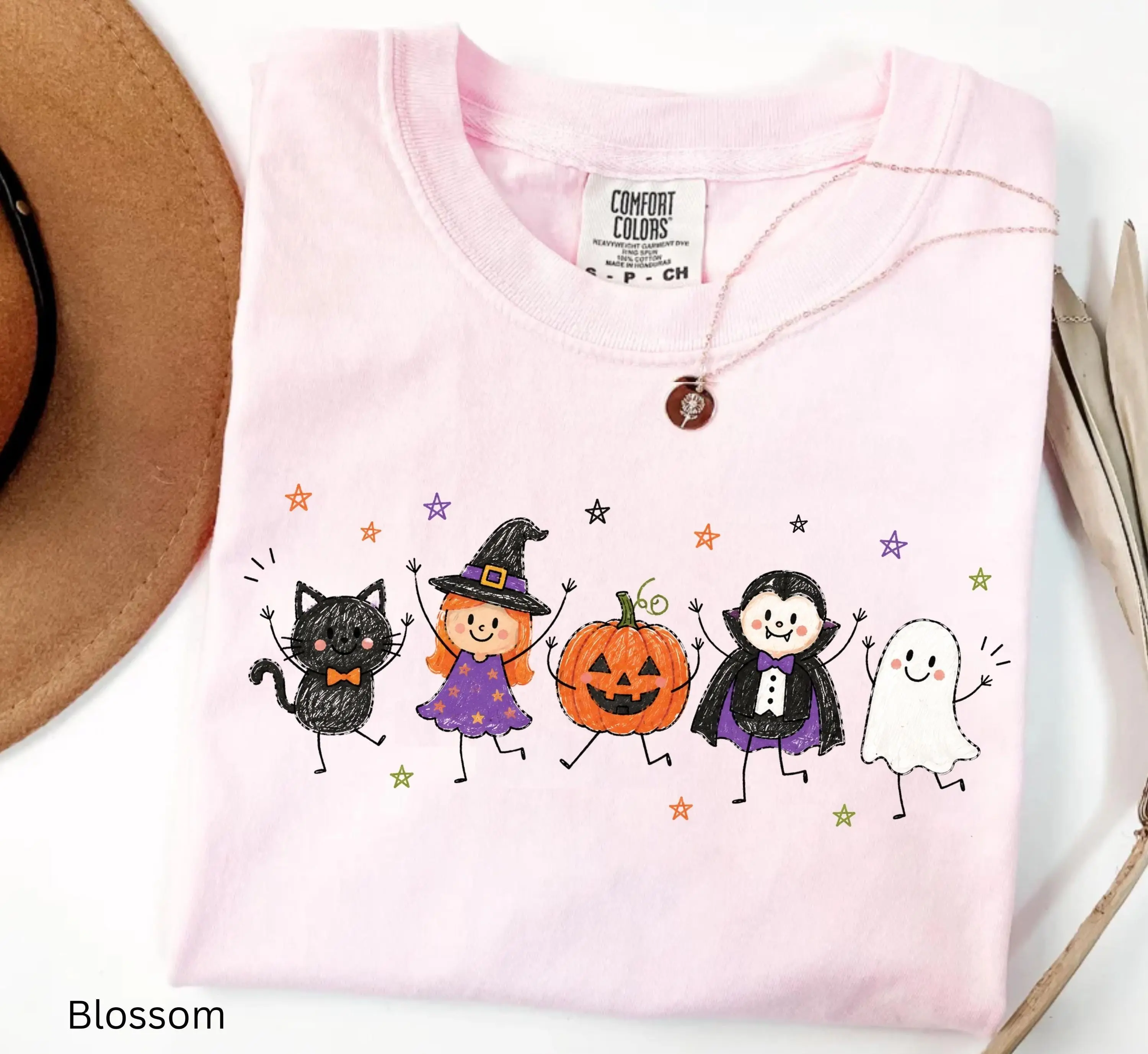 Cute Halloween Comfort Colors Shirt, Ghost Pumpkin Witch Black Cat Tee, Retro Spooky Fall Graphic Top for Women, Trick or Treat