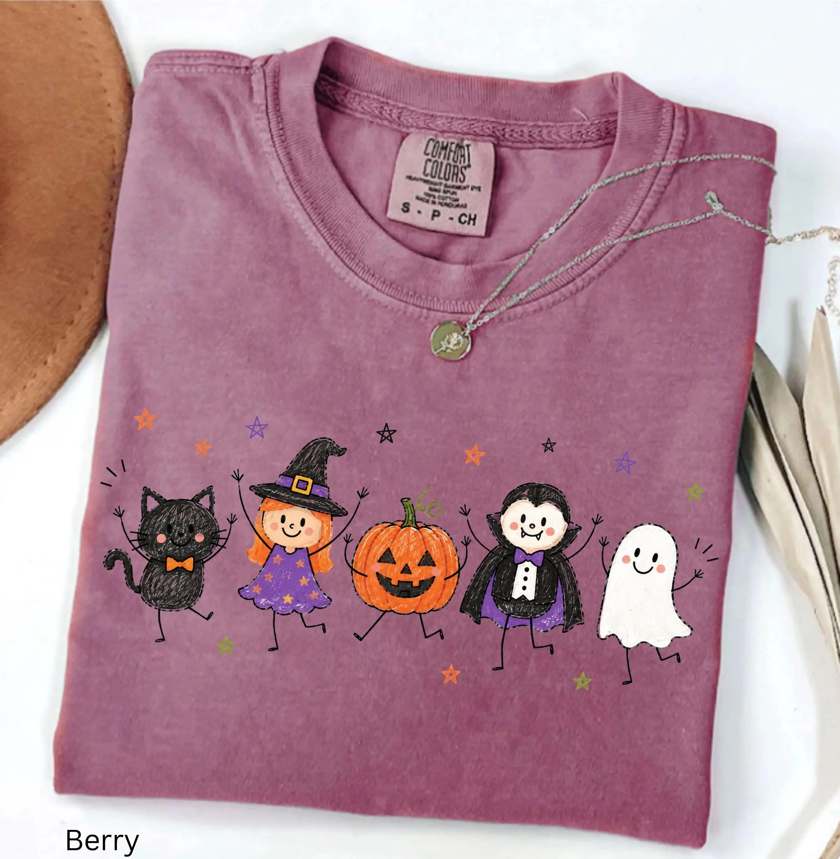 Cute Halloween Comfort Colors Shirt, Ghost Pumpkin Witch Black Cat Tee, Retro Spooky Fall Graphic Top for Women, Trick or Treat - photo 4