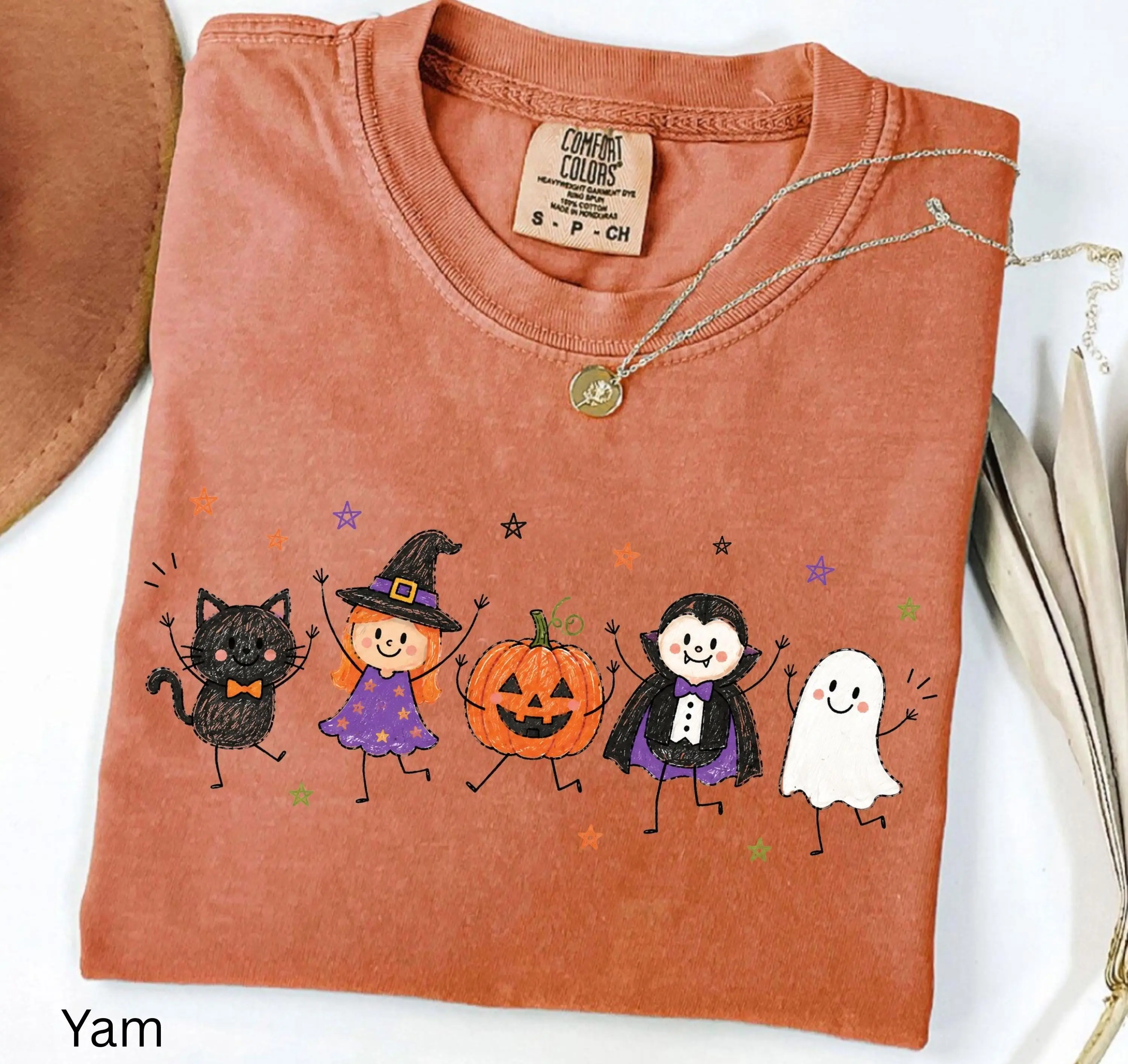 Cute Halloween Comfort Colors Shirt, Ghost Pumpkin Witch Black Cat Tee, Retro Spooky Fall Graphic Top for Women, Trick or Treat - photo 5