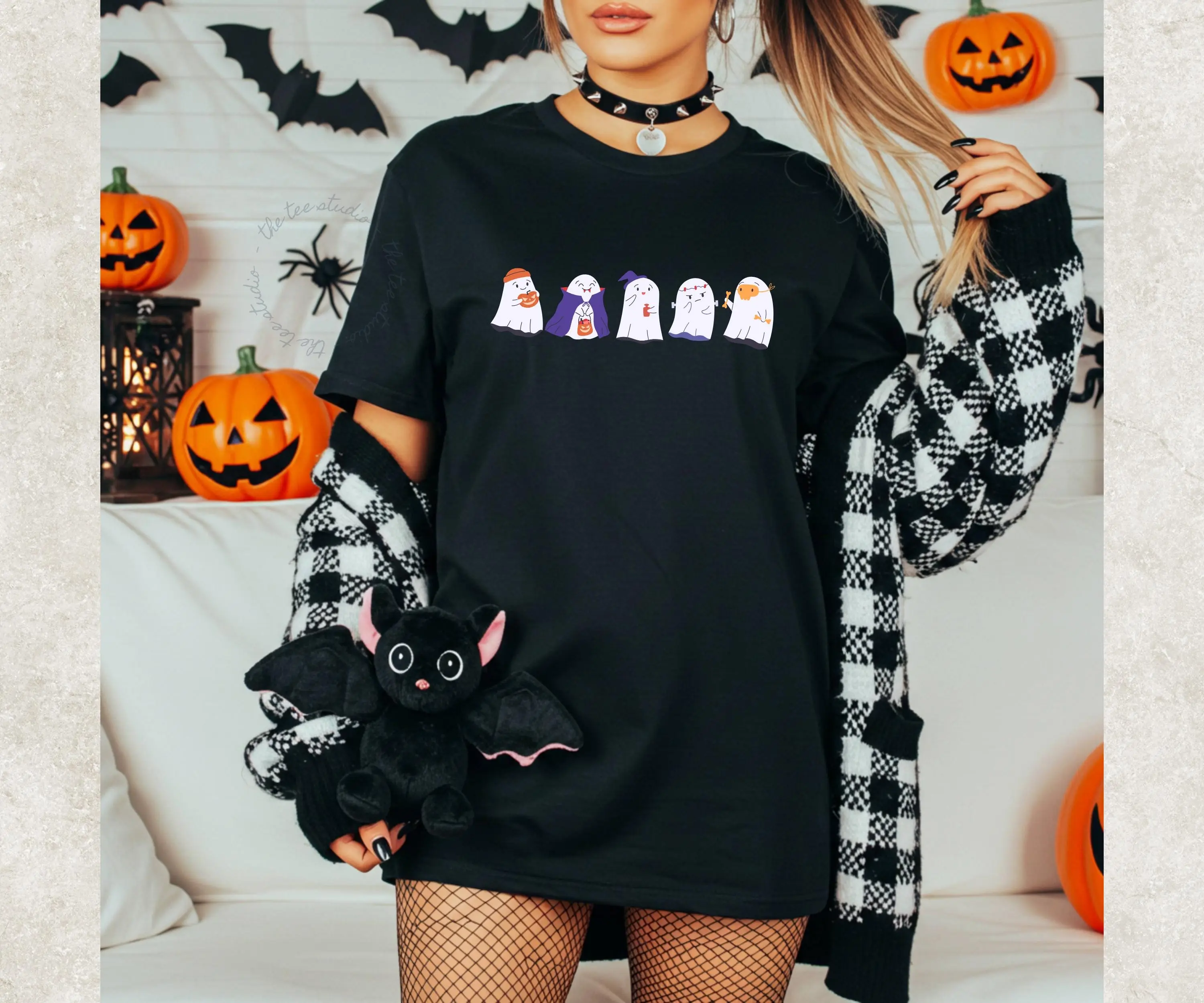 Cute Halloween Ghosts Comfort Colors Shirt, Spooky Costume Tee - photo 2