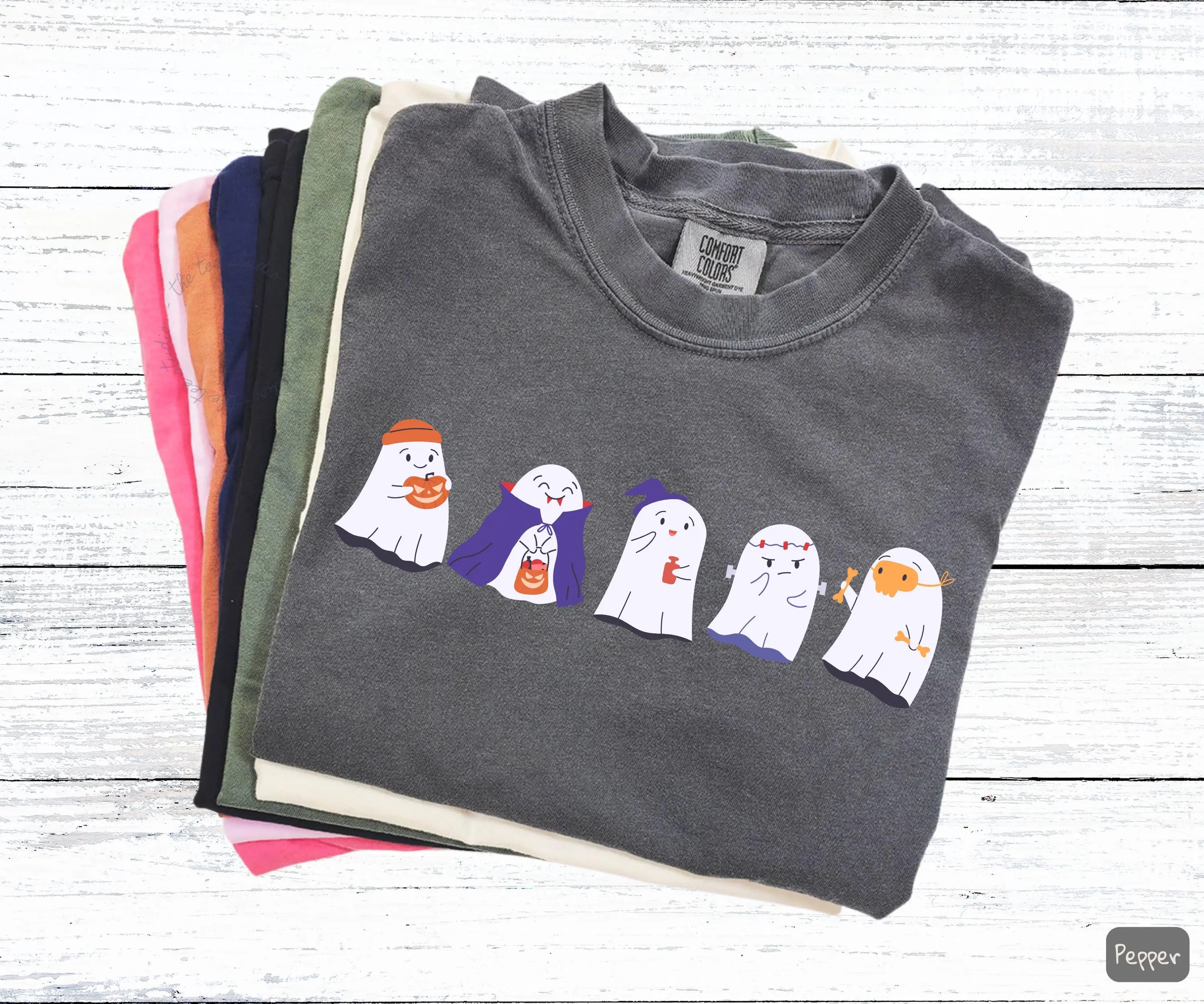 Cute Halloween Ghosts Comfort Colors Shirt, Spooky Costume Tee - photo 3