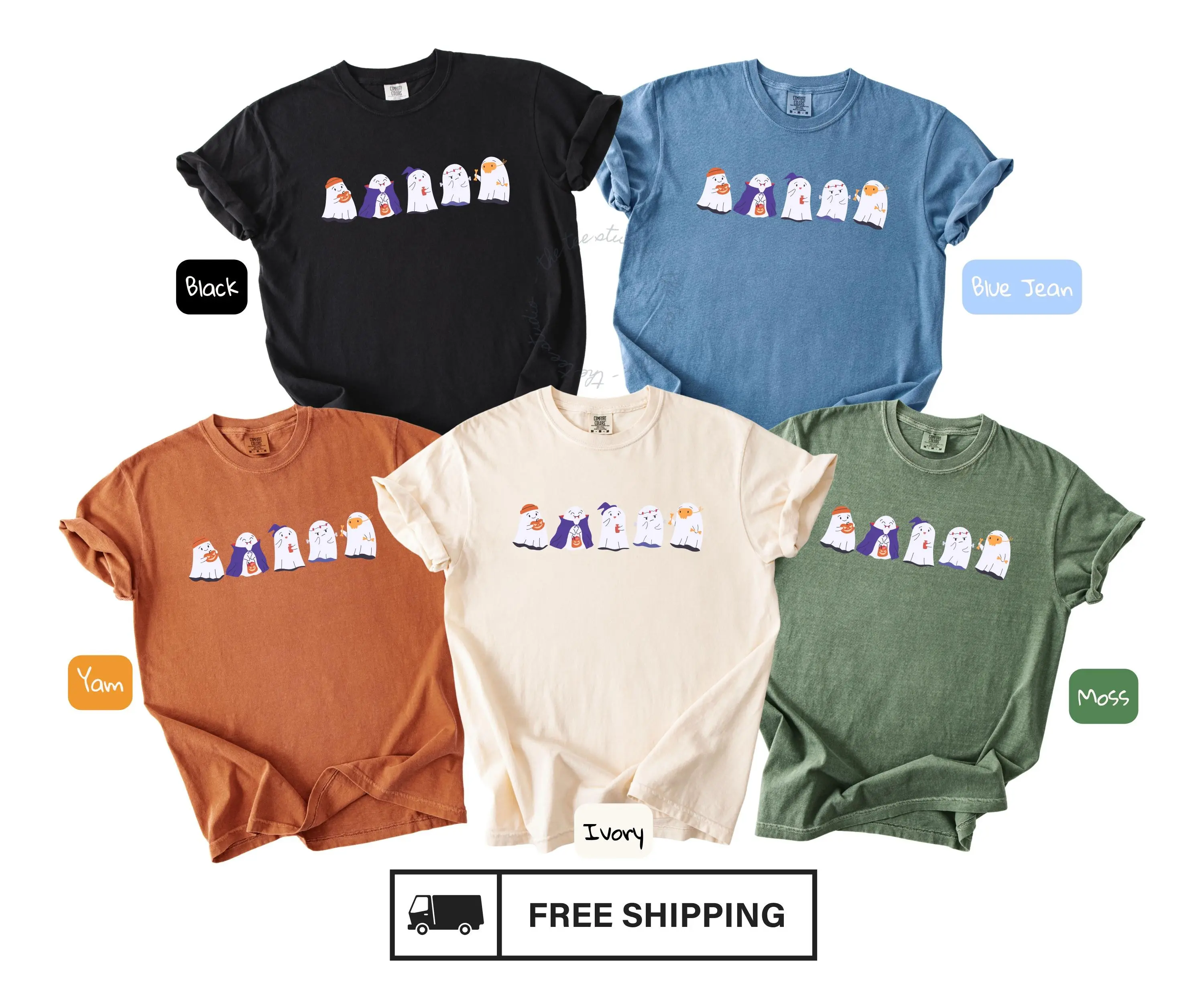 Cute Halloween Ghosts Comfort Colors Shirt, Spooky Costume Tee - photo 4