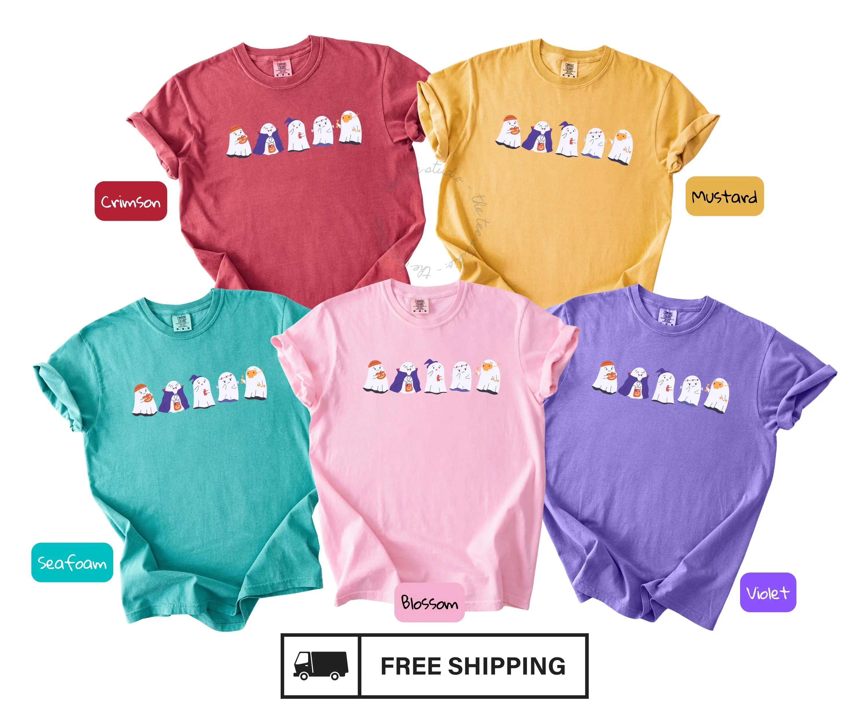 Cute Halloween Ghosts Comfort Colors Shirt, Spooky Costume Tee - photo 5