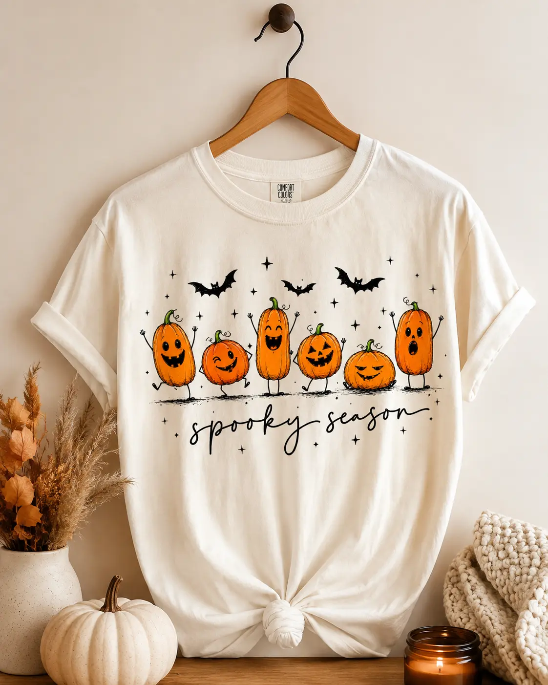 Comfort Colors Cute Halloween Pumpkin Shirt, Funny Jack O Lantern Graphic Tee, Spooky Season Fall Autumn Gift