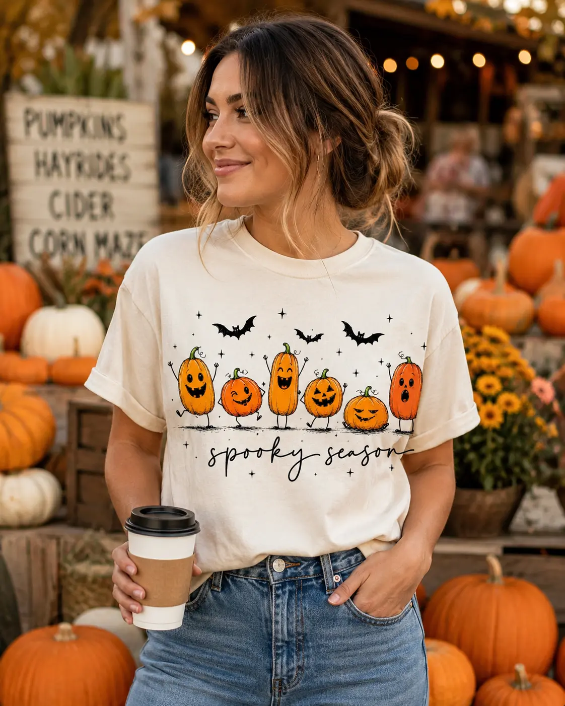 Comfort Colors Cute Halloween Pumpkin Shirt, Funny Jack O Lantern Graphic Tee, Spooky Season Fall Autumn Gift - photo 4
