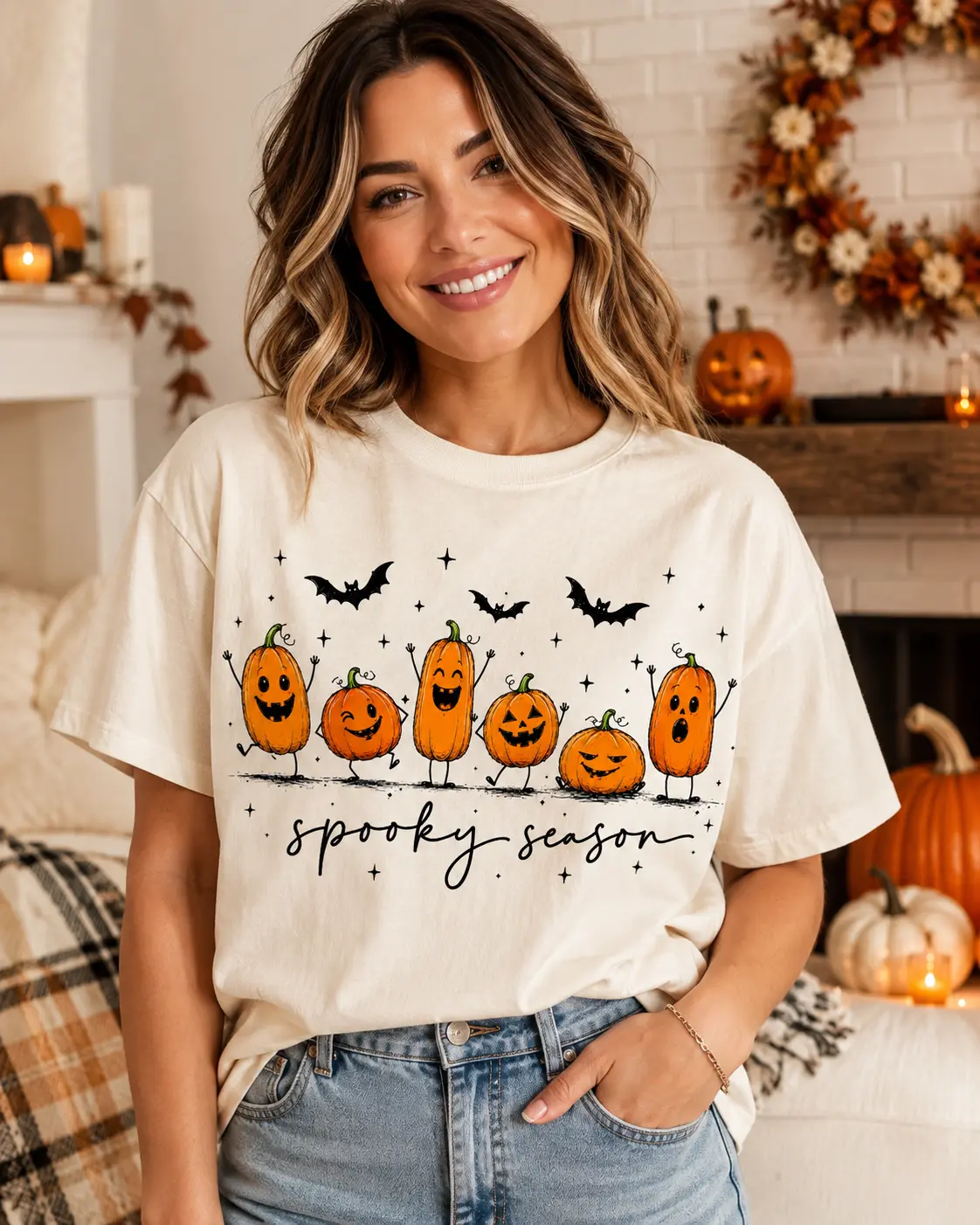 Comfort Colors Cute Halloween Pumpkin Shirt, Funny Jack O Lantern Graphic Tee, Spooky Season Fall Autumn Gift - photo 5