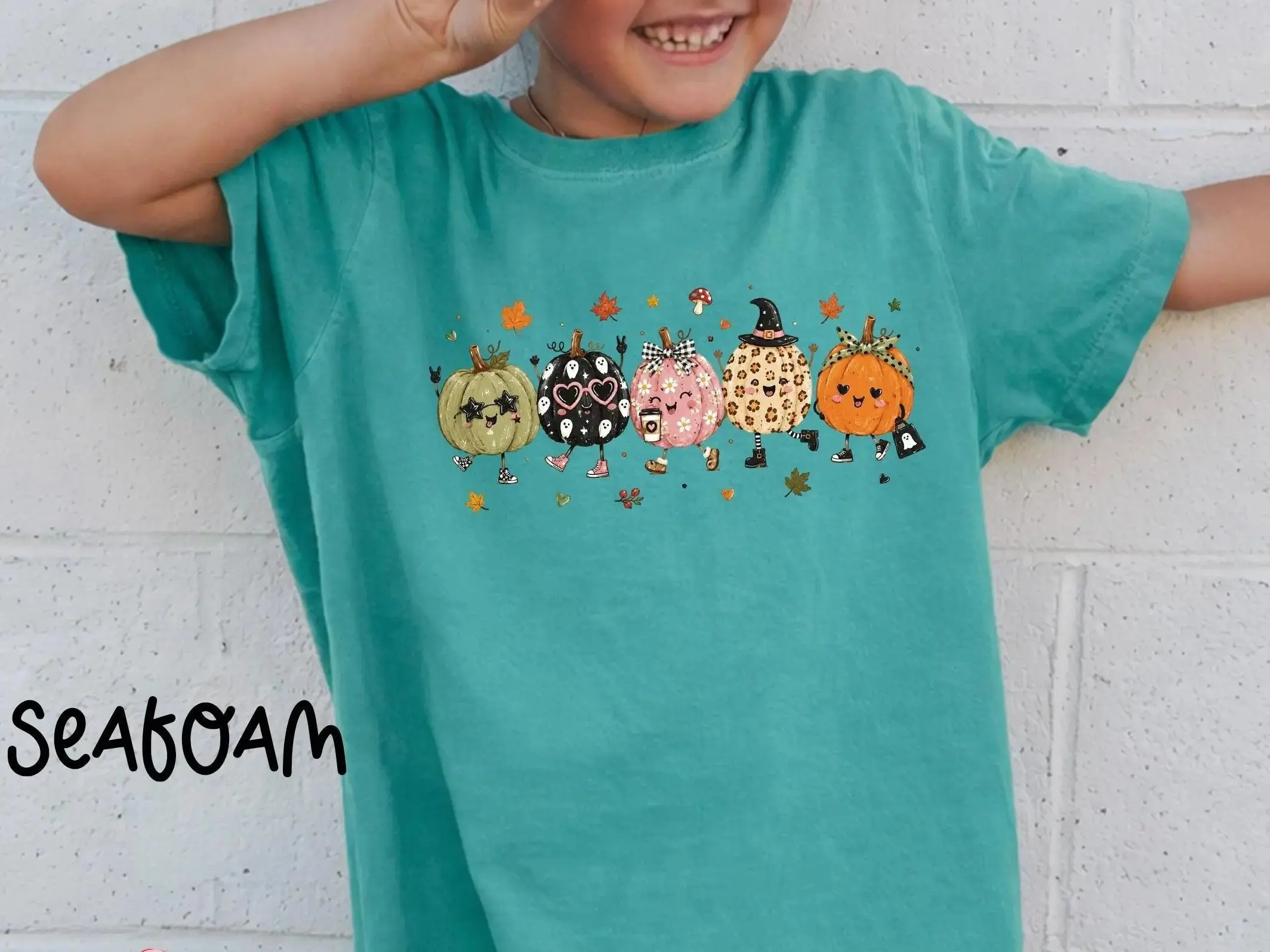 Comfort Colors Cute Halloween Pumpkin Friends Shirt, Kawaii Ghost Spooky Season Fall Tee for Women - photo 5
