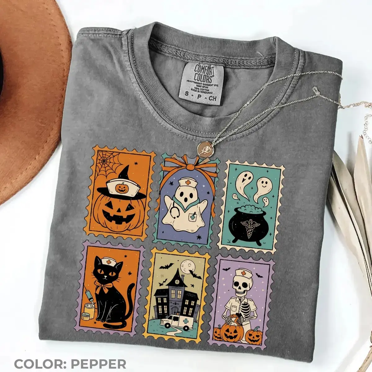 Comfort Colors Cute Medical Nurse Halloween Shirt, Spooky Funny Healthcare Fall Nursing Graphic Tee for RN CNA - photo 3