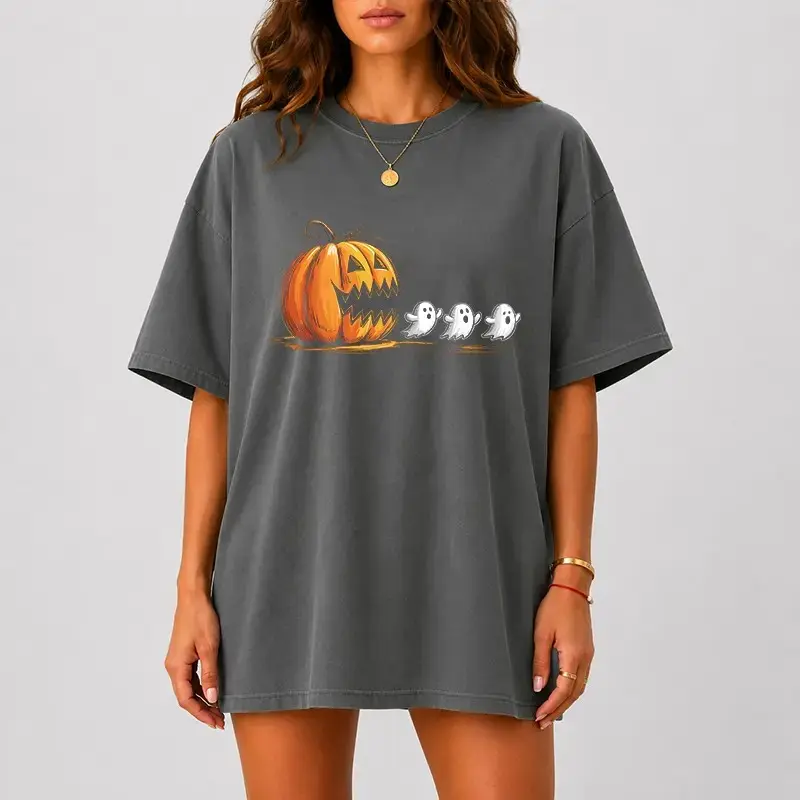 Cute Pumpkin Ghost Halloween Shirt, Comfort Colors Vintage Jack O Lantern Tee, Spooky Season Funny Fall Graphic Top
