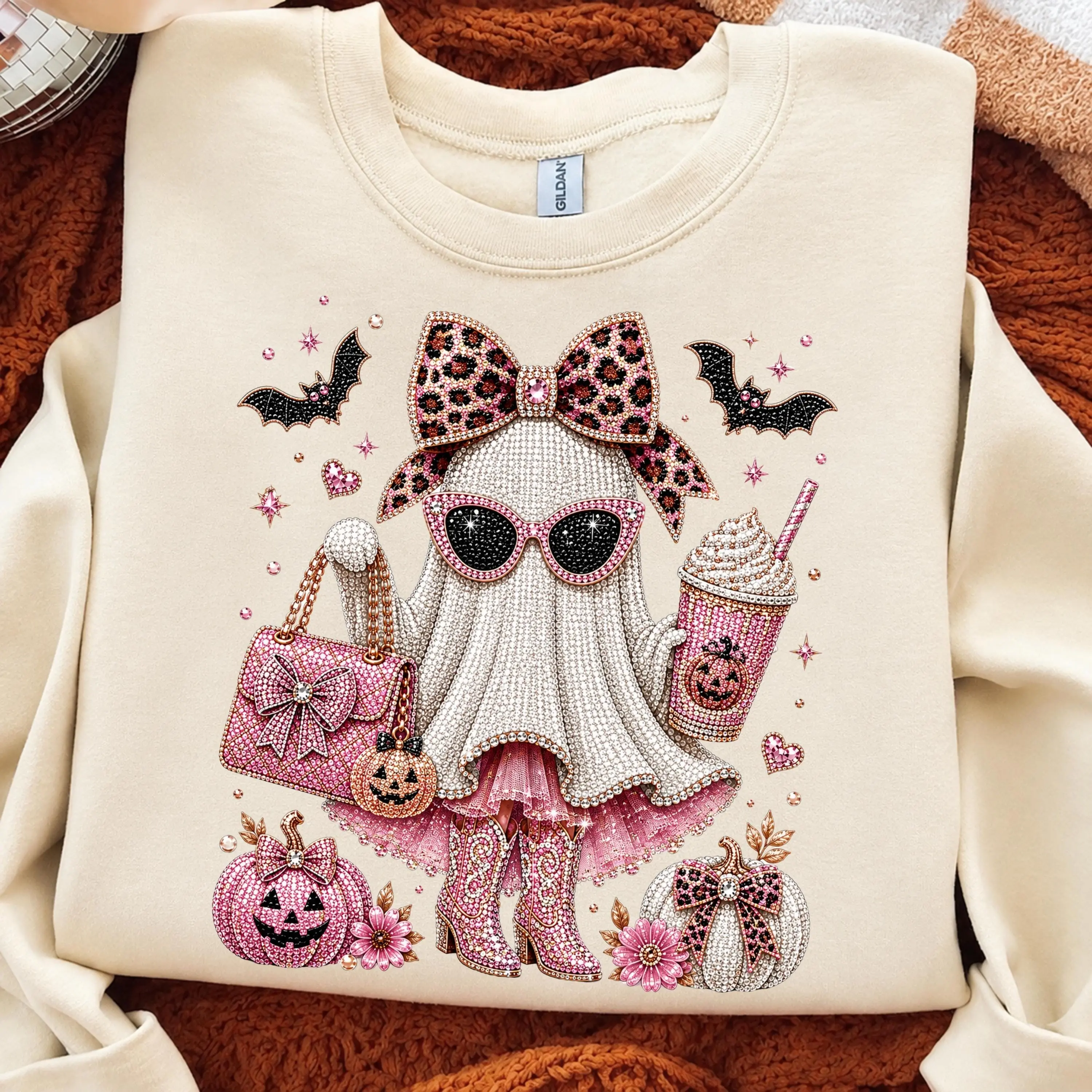 Cute Rhinestone Ghost Sweatshirt Women - photo 3
