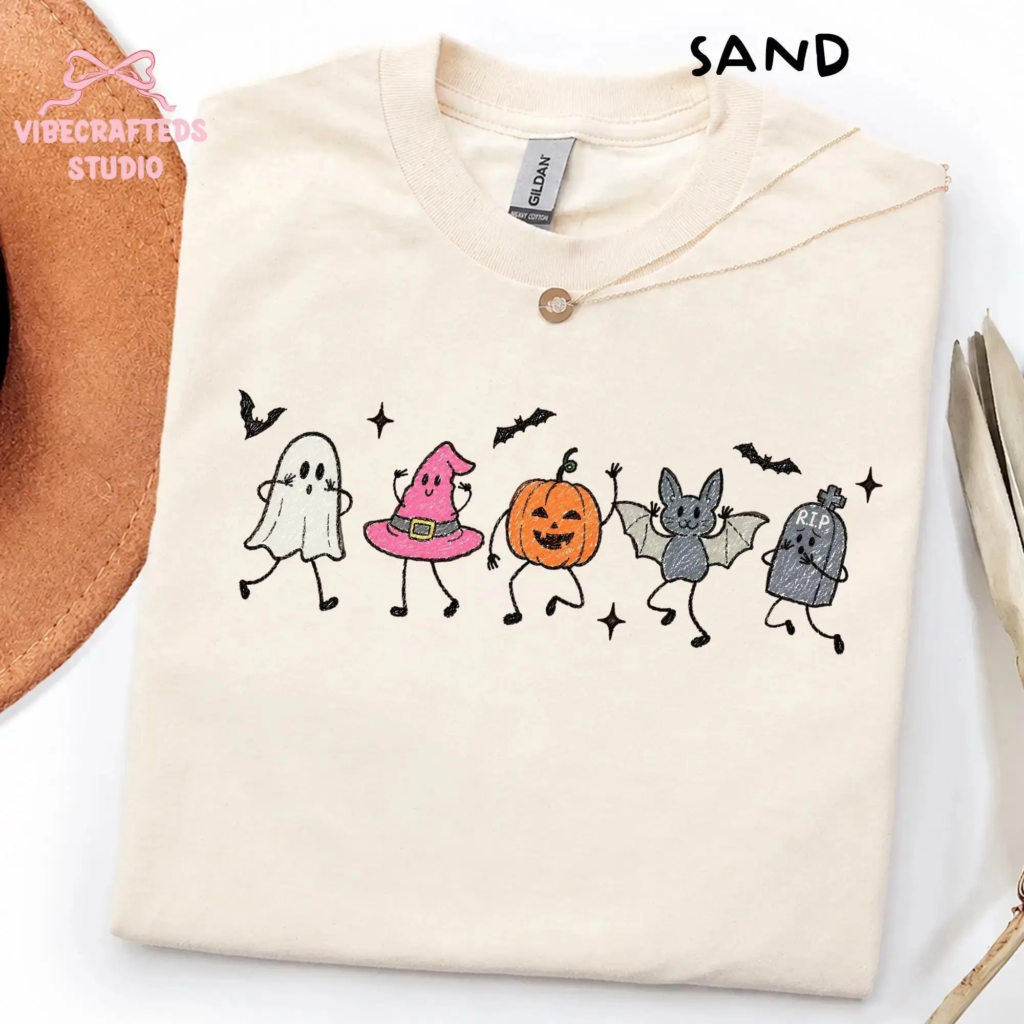 Cute Spooky Friends Unisex Halloween Sweatshirt, Ghost Pumpkin Bat Witch Fall Season Gift Crewneck