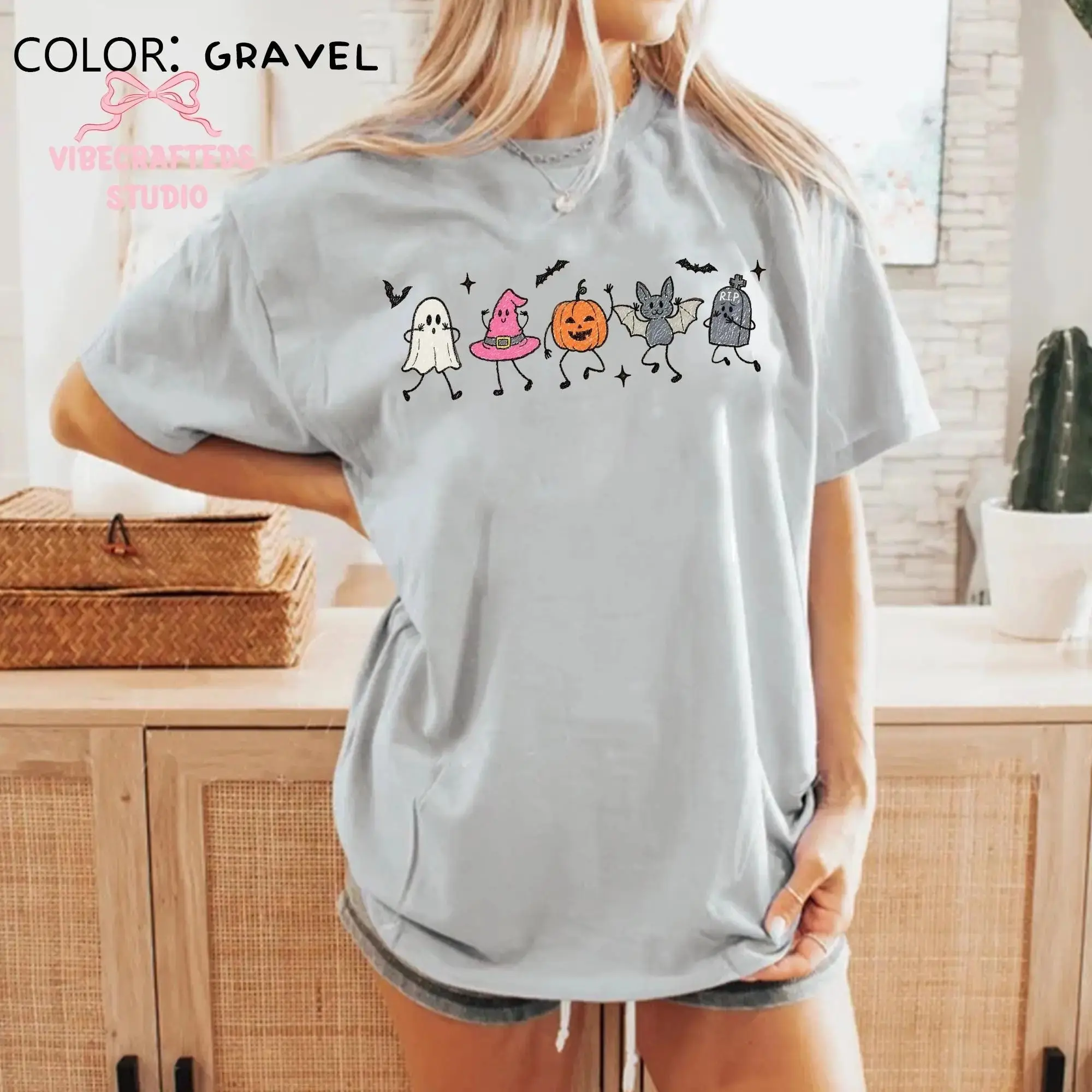 Cute Spooky Friends Unisex Halloween Sweatshirt, Ghost Pumpkin Bat Witch Fall Season Gift Crewneck - photo 5