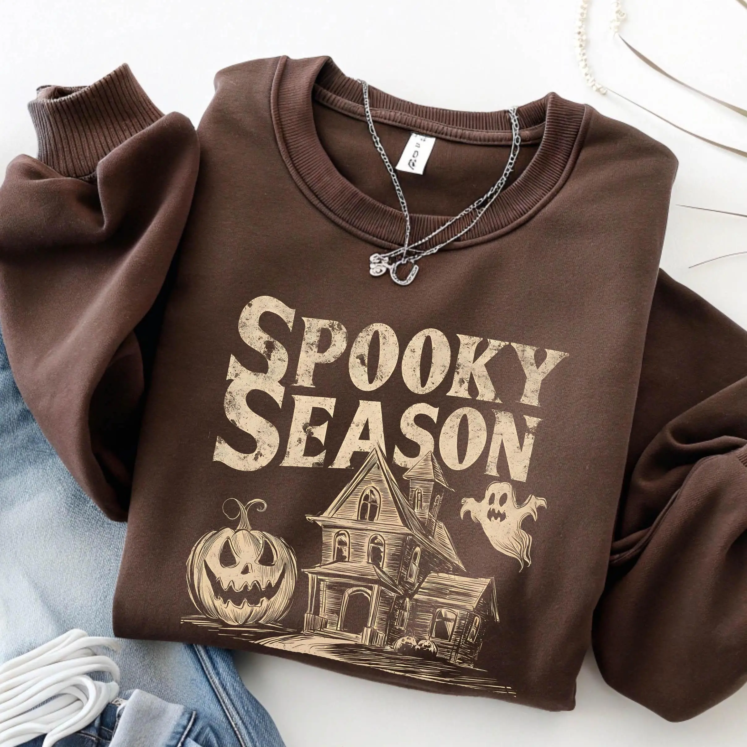 Cute Spooky Season Sweatshirt for Women, Halloween Fall Sweater, Cozy Crewneck Gift Top