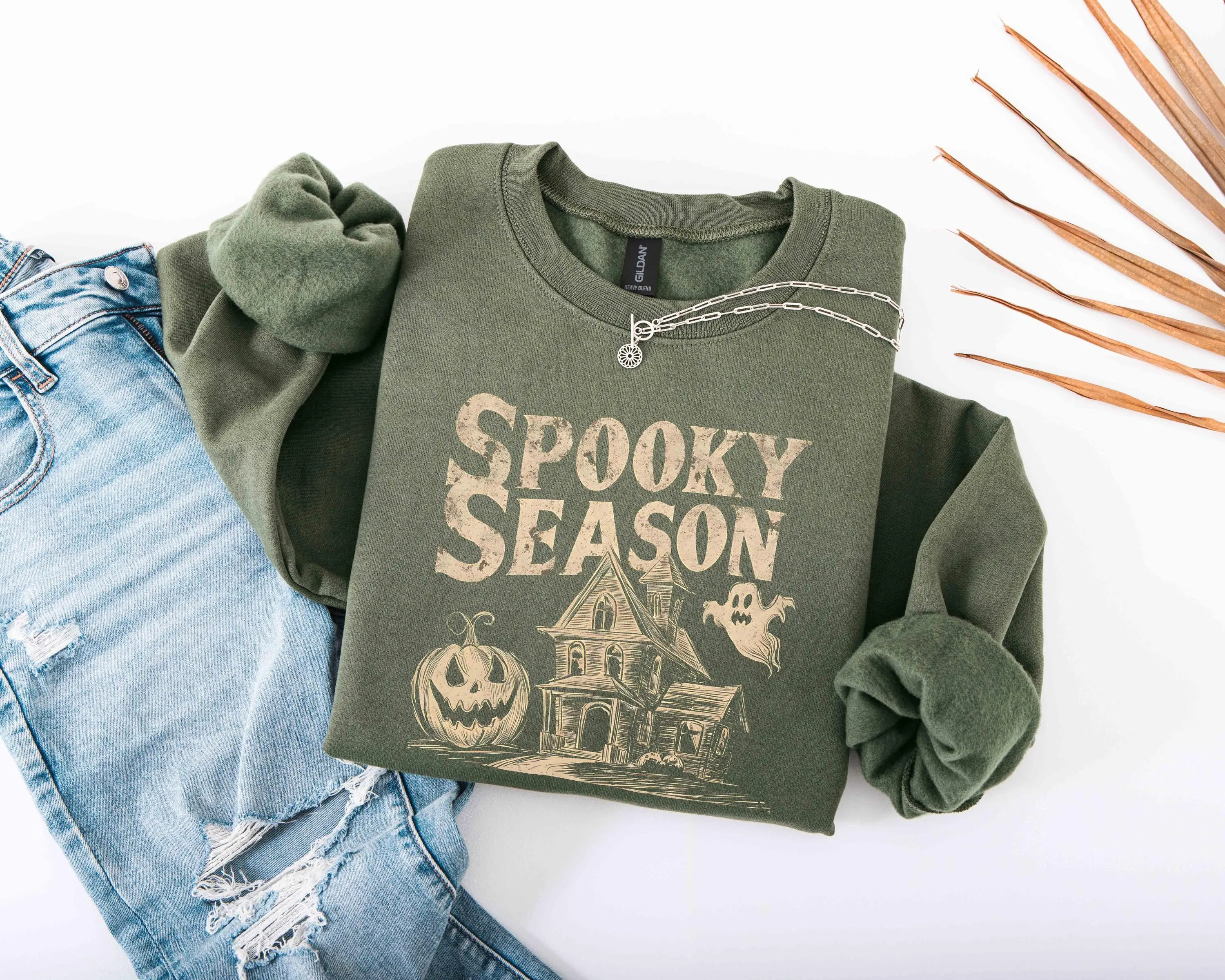 Cute Spooky Season Sweatshirt for Women, Halloween Fall Sweater, Cozy Crewneck Gift Top - photo 2