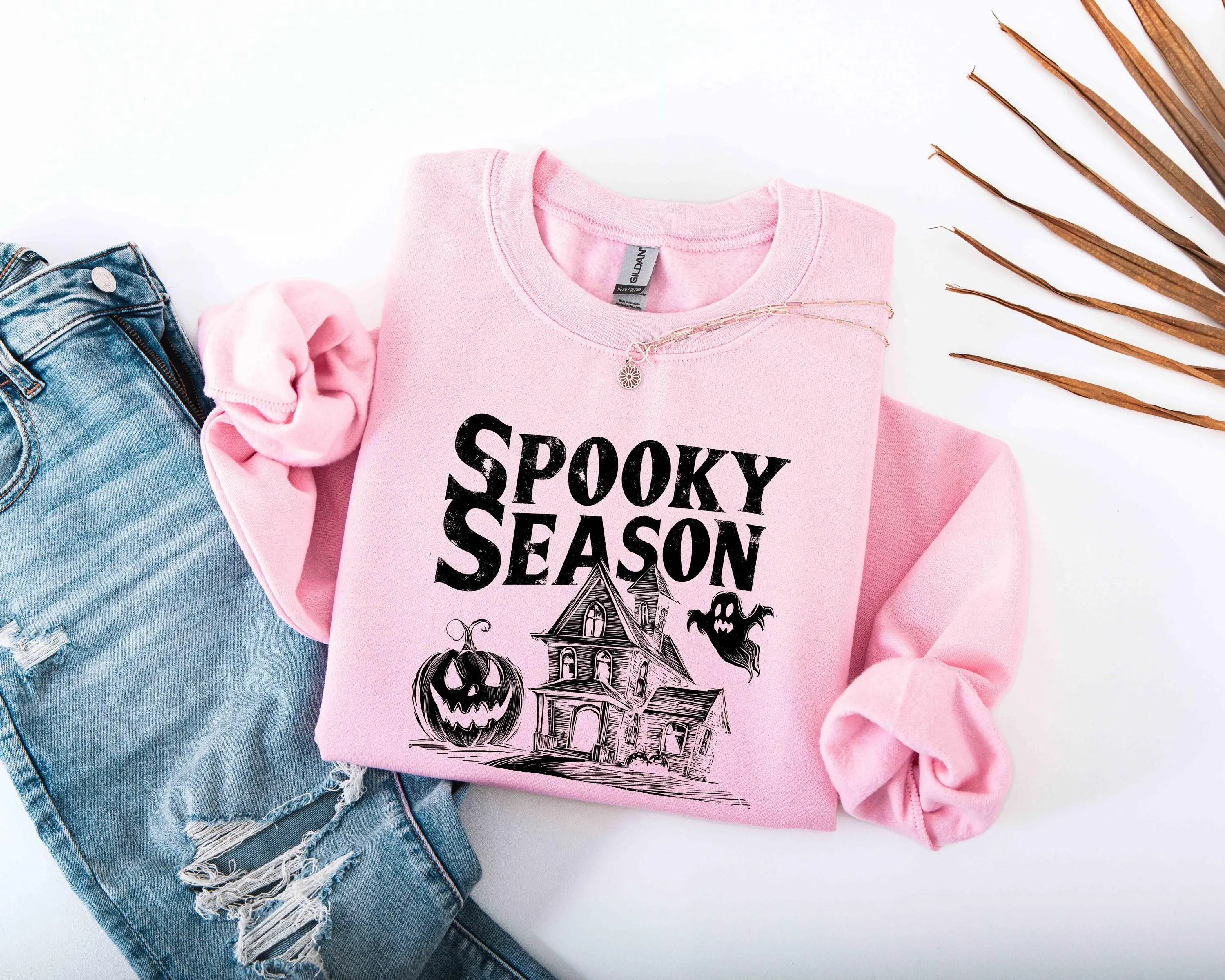 Cute Spooky Season Sweatshirt for Women, Halloween Fall Sweater, Cozy Crewneck Gift Top - photo 3