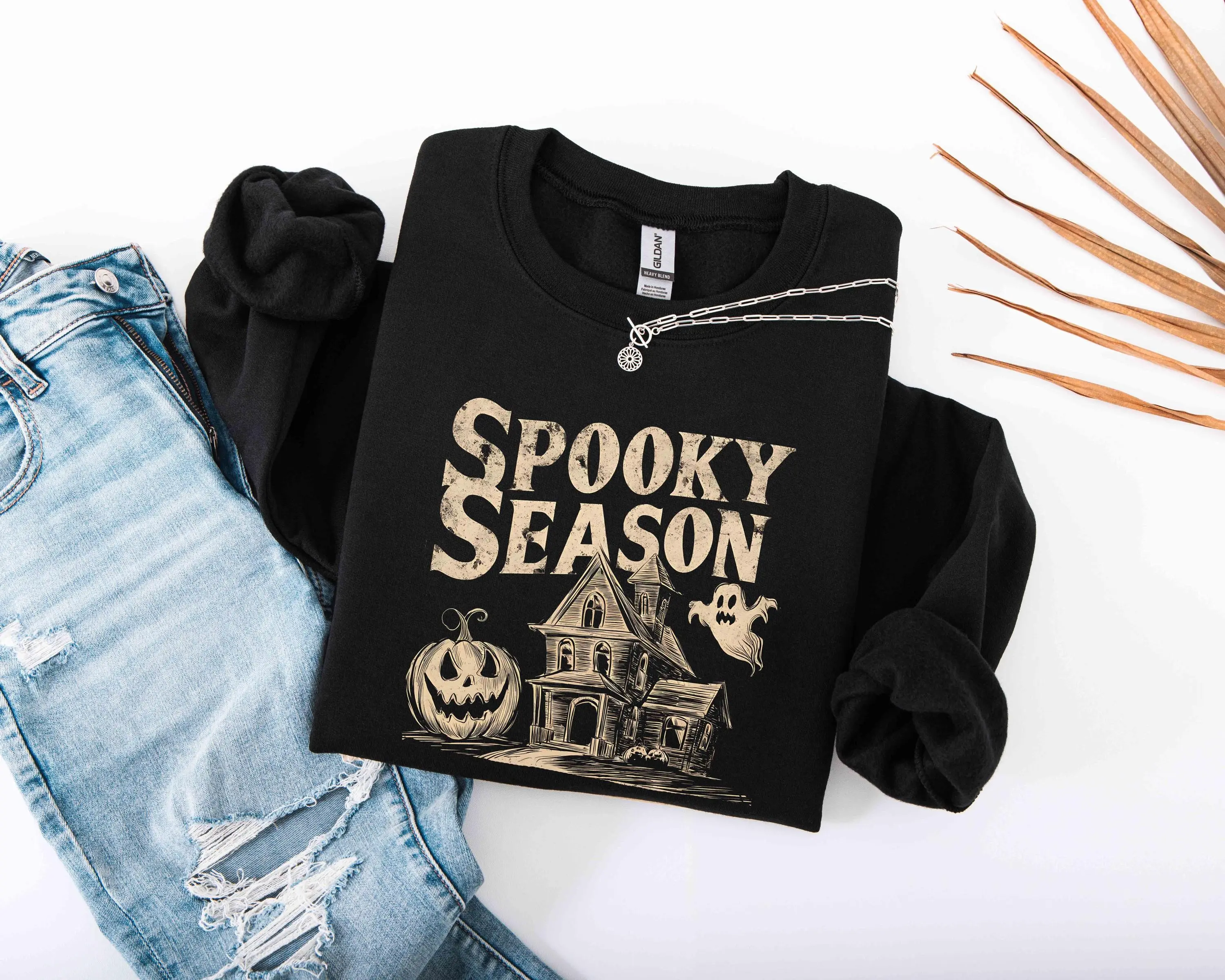 Cute Spooky Season Sweatshirt for Women, Halloween Fall Sweater, Cozy Crewneck Gift Top - photo 4