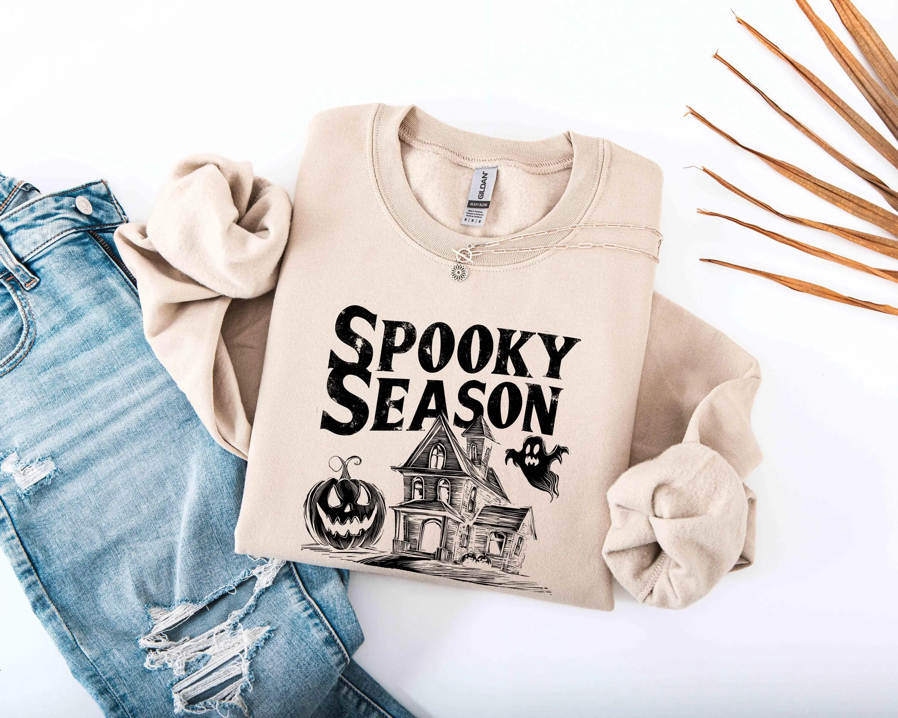 Cute Spooky Season Sweatshirt for Women, Halloween Fall Sweater, Cozy Crewneck Gift Top - photo 5