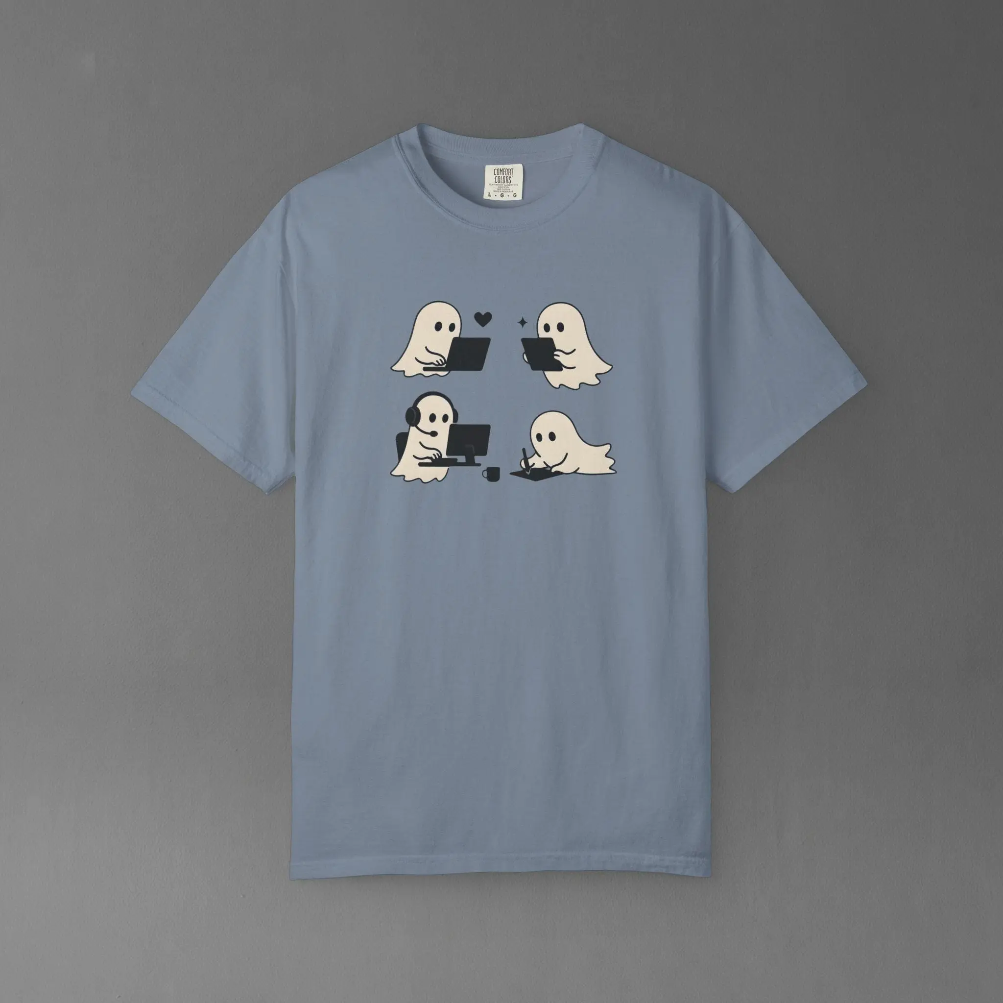 Comfort Colors Cute Working Ghost Shirt, Funny Spooky Season Cozy Fall Unisex Halloween Graphic Tee - photo 2