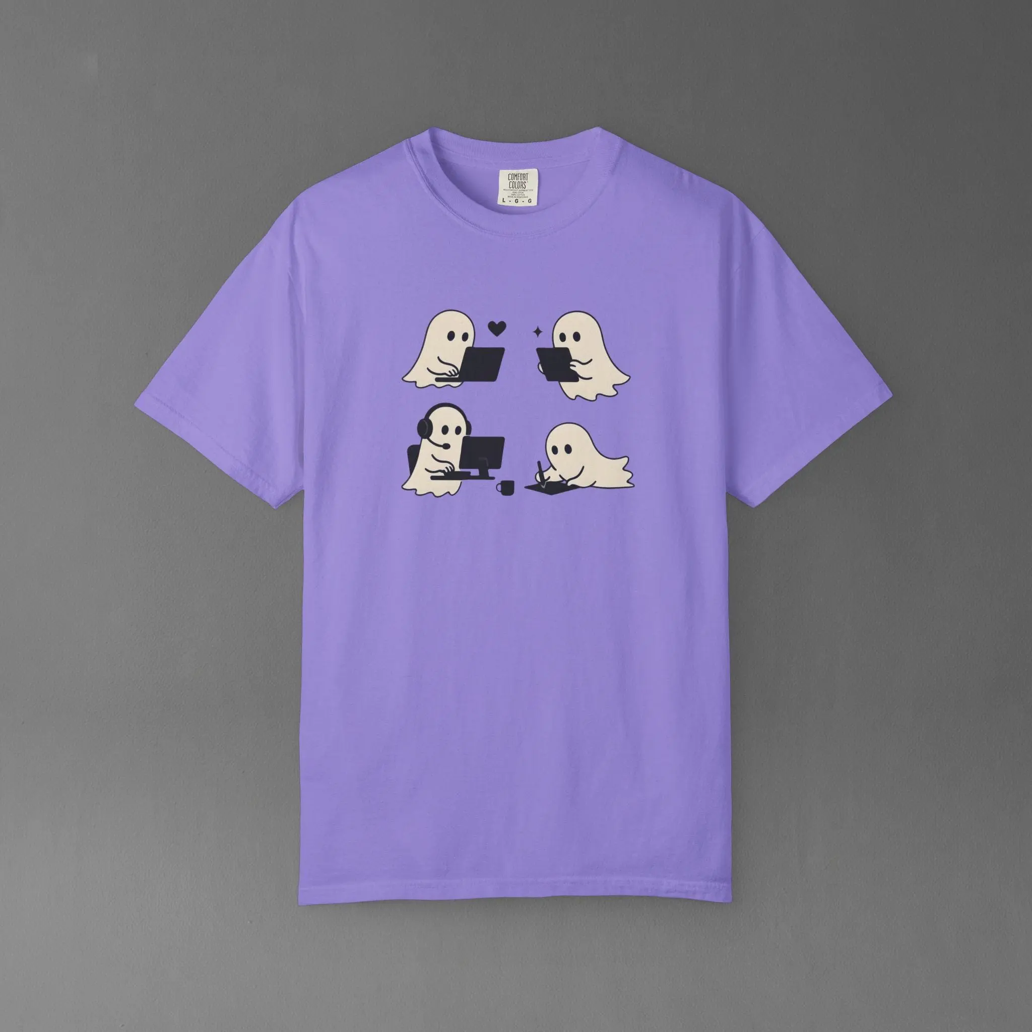 Comfort Colors Cute Working Ghost Shirt, Funny Spooky Season Cozy Fall Unisex Halloween Graphic Tee - photo 4