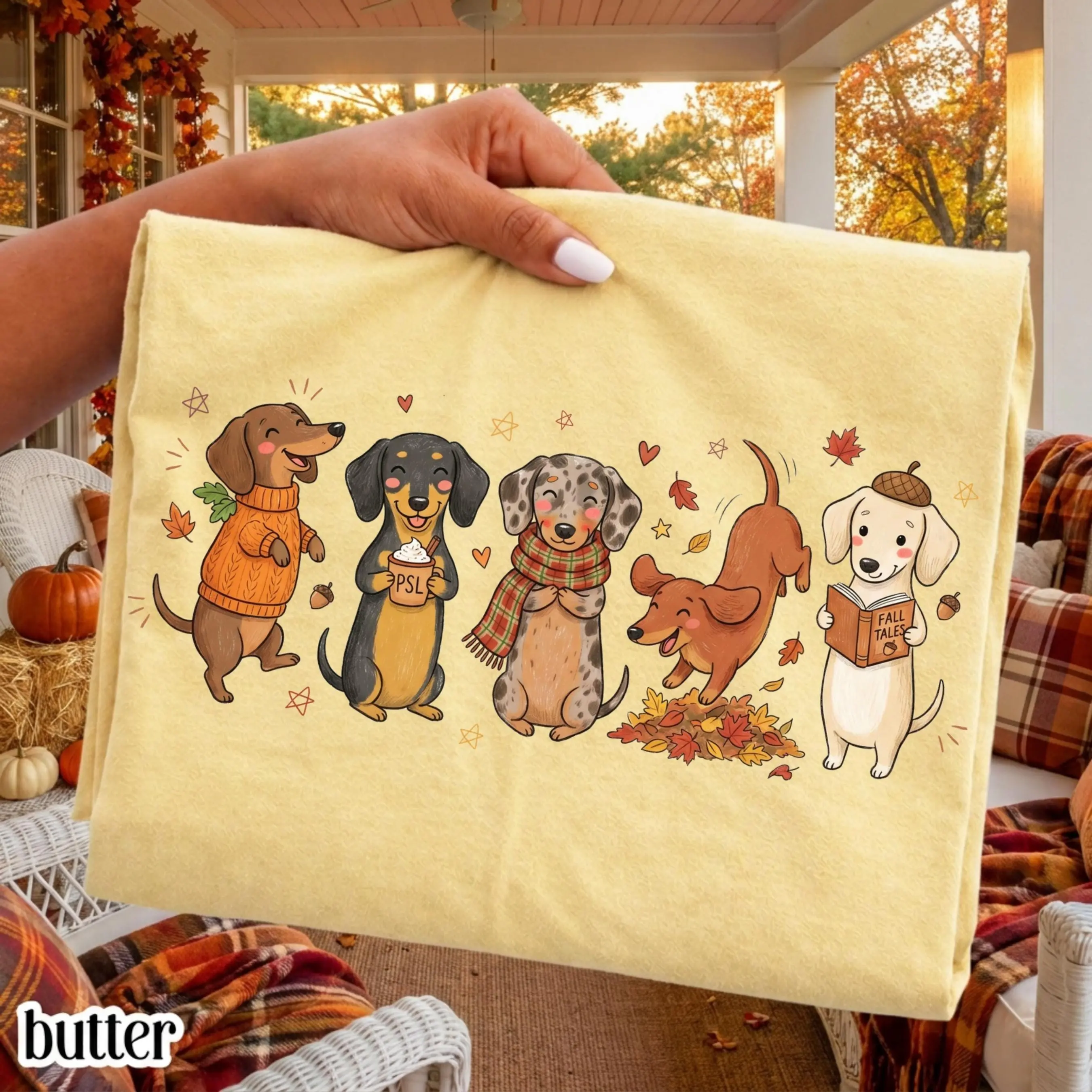 Dachshund Fall Comfort Colors Shirt, Cozy Season Pumpkin Autumn Dog Lover Tee, Silly Wiener Thanksgiving Top - photo 3