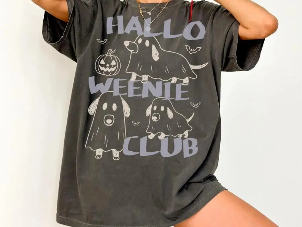 Comfort Colors Halloweenie Dachshund Ghost Shirt, Minimalist Wiener Sausage Dog Lover Graphic Tee
