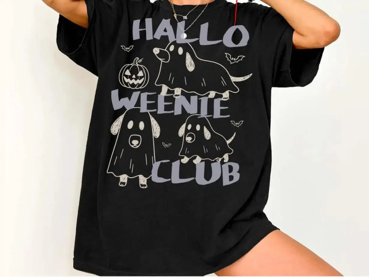 Comfort Colors Halloweenie Dachshund Ghost Shirt, Minimalist Wiener Sausage Dog Lover Graphic Tee - photo 2