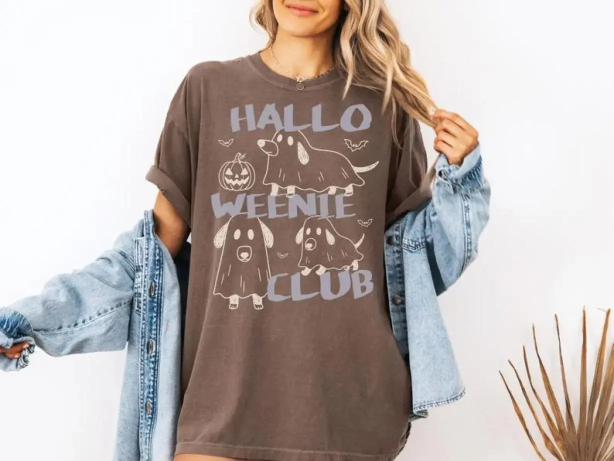 Comfort Colors Halloweenie Dachshund Ghost Shirt, Minimalist Wiener Sausage Dog Lover Graphic Tee - photo 3