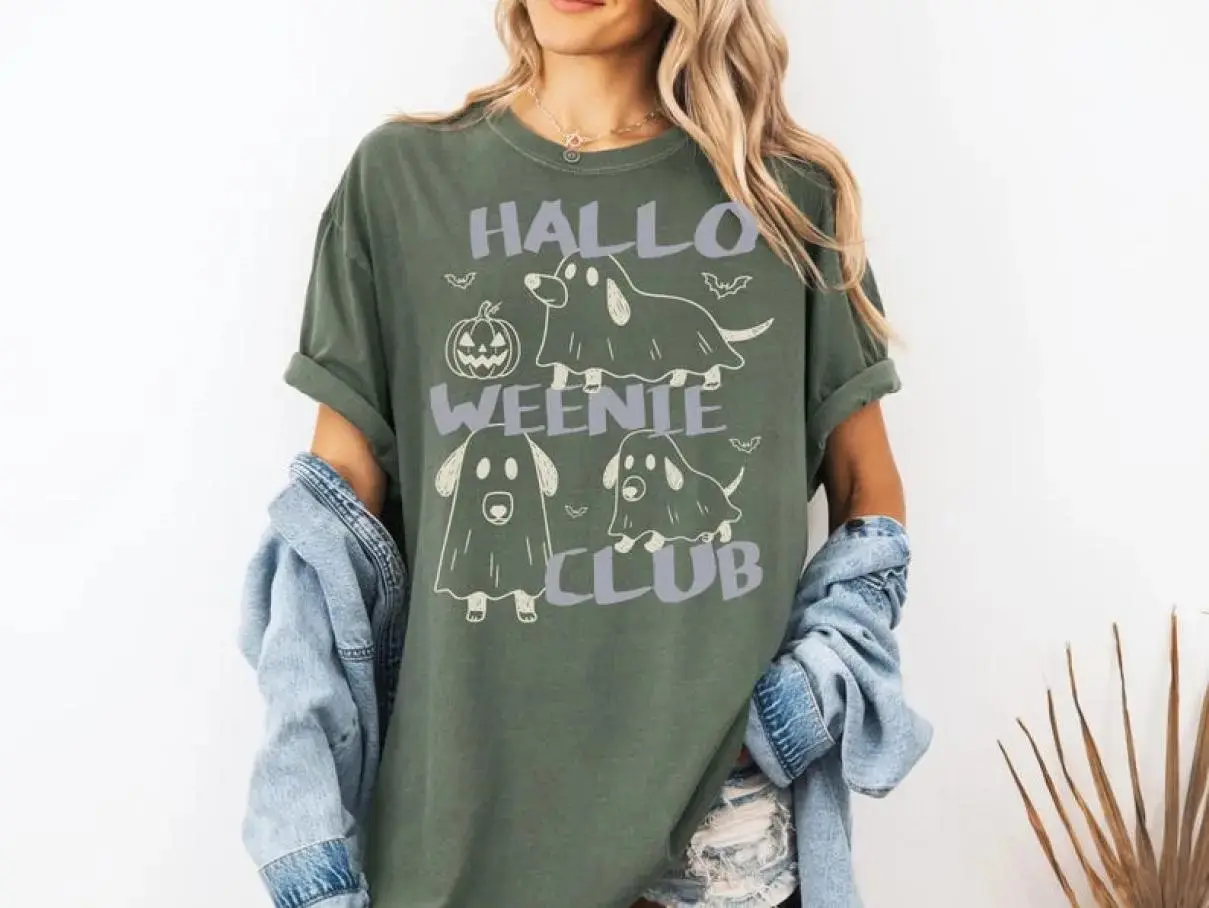 Comfort Colors Halloweenie Dachshund Ghost Shirt, Minimalist Wiener Sausage Dog Lover Graphic Tee - photo 4