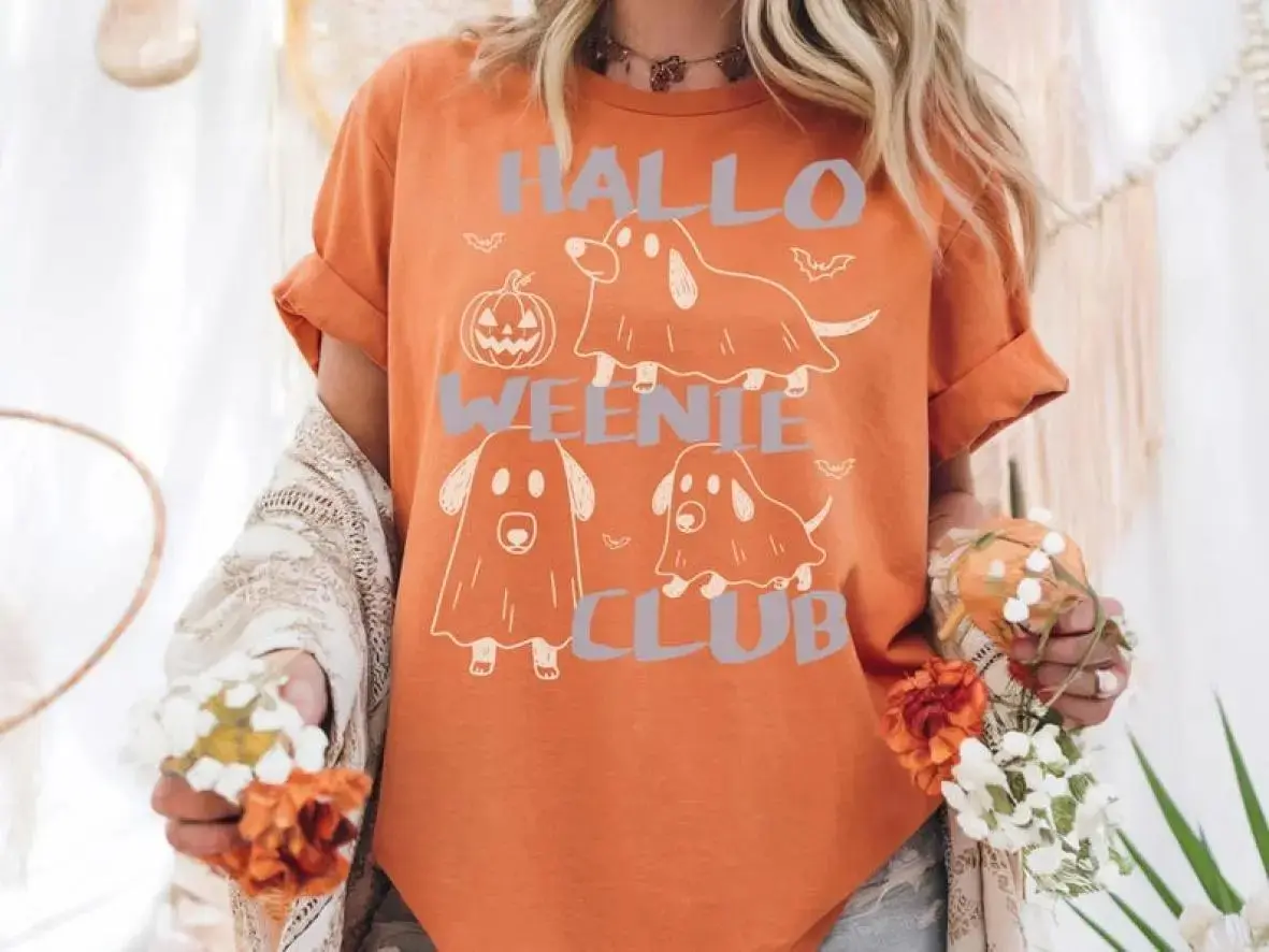 Comfort Colors Halloweenie Dachshund Ghost Shirt, Minimalist Wiener Sausage Dog Lover Graphic Tee - photo 5