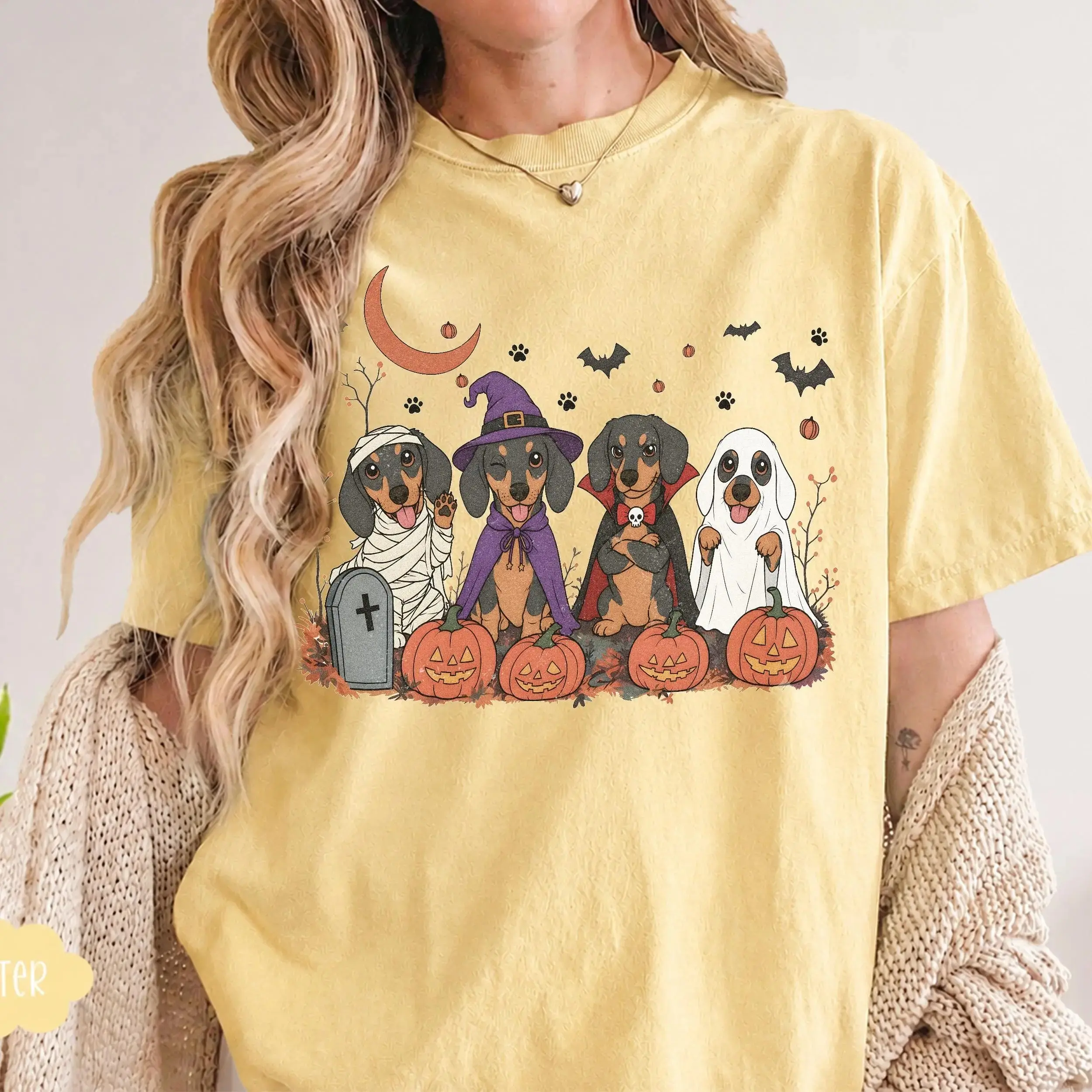 Dachshund Halloween Sweatshirt for Women, Spooky Wiener Dog Mom Funny Cute Fall Costume Crewneck - photo 5