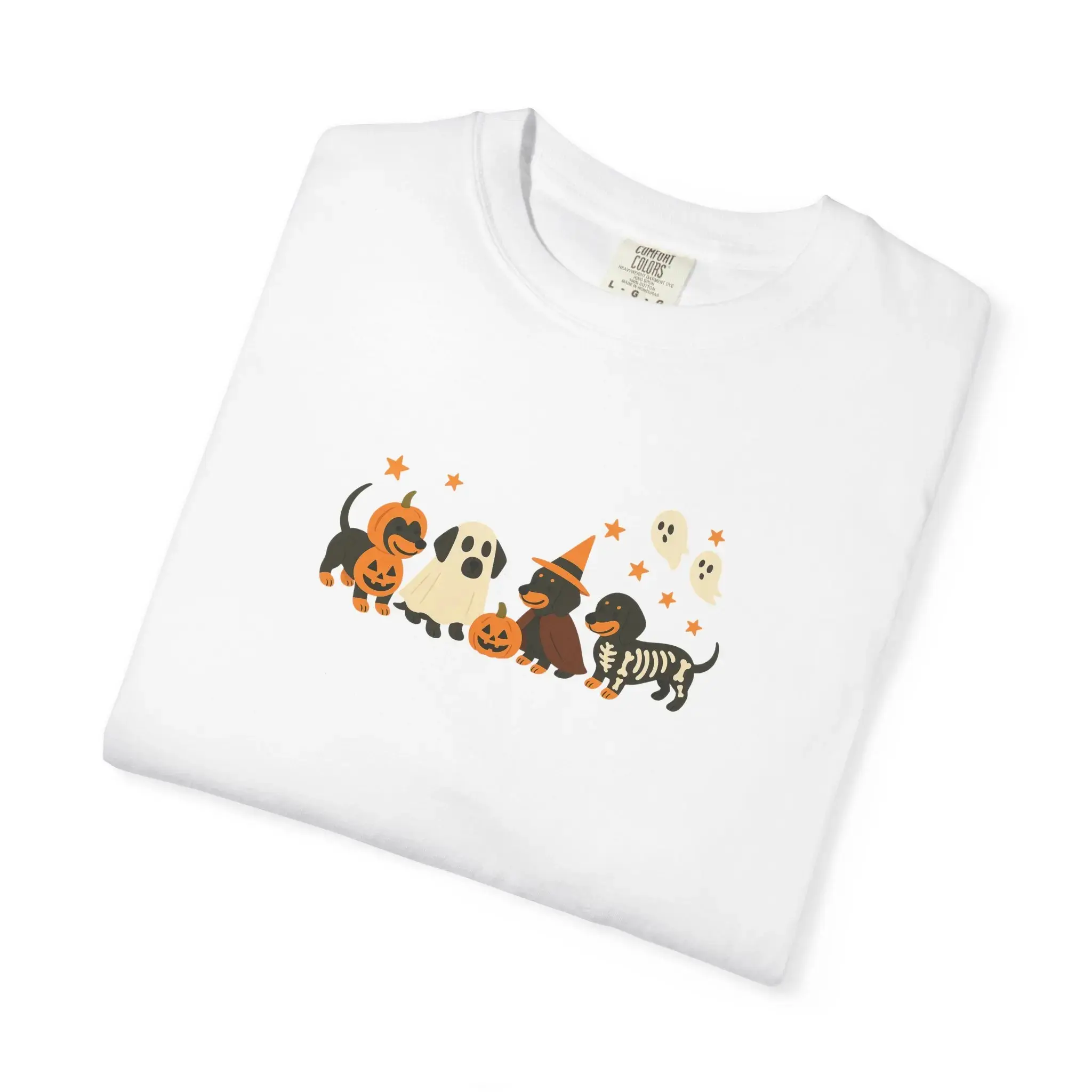 Dachshund Halloween T-Shirt, Spooky Dog Comfort Colors Tee, Unisex Garment-Dyed Trick or Treat Costume Top, Womens Fall Apparel
