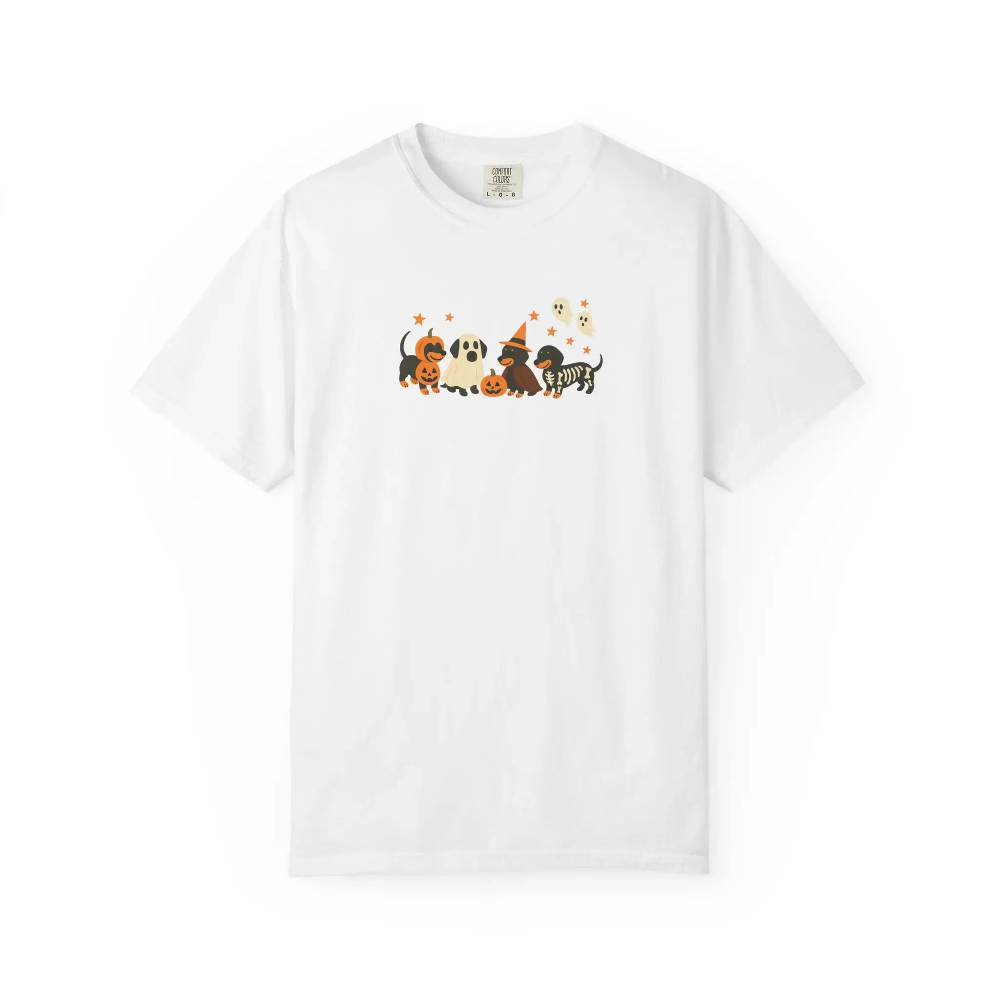 Dachshund Halloween T-Shirt, Spooky Dog Comfort Colors Tee, Unisex Garment-Dyed Trick or Treat Costume Top, Womens Fall Apparel - photo 3